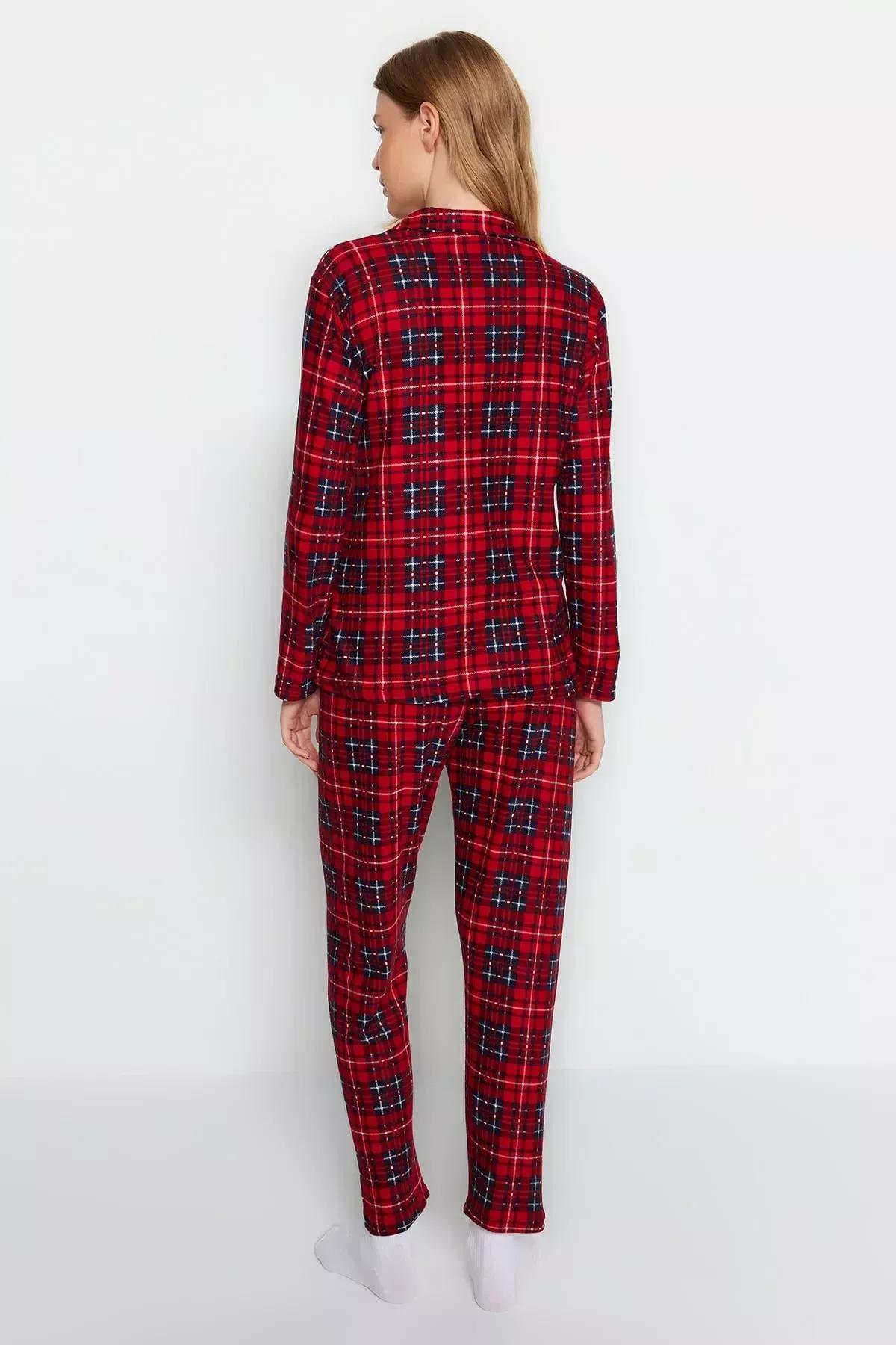 Red Checkered Knitted Pyjamas Set, Red, large image number 7