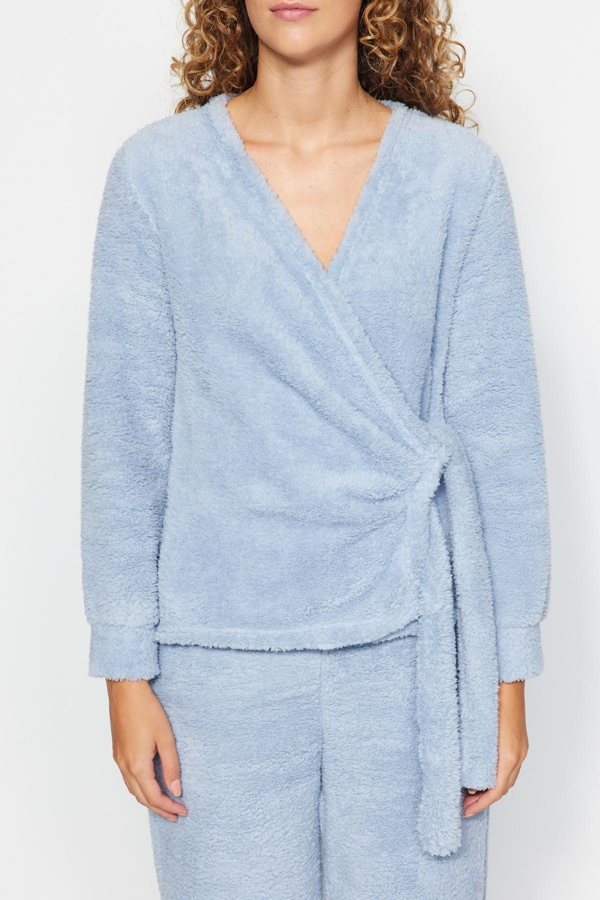 Trendyol - Blue Double-Breasted Knitted Pyjamas Set