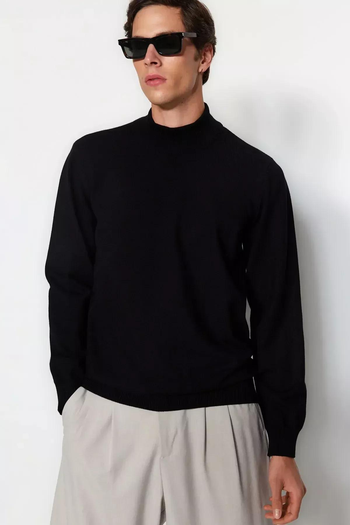 Black Limited Edition Half Turtle Neck Knitted Sweater, BLACK, large image number 4
