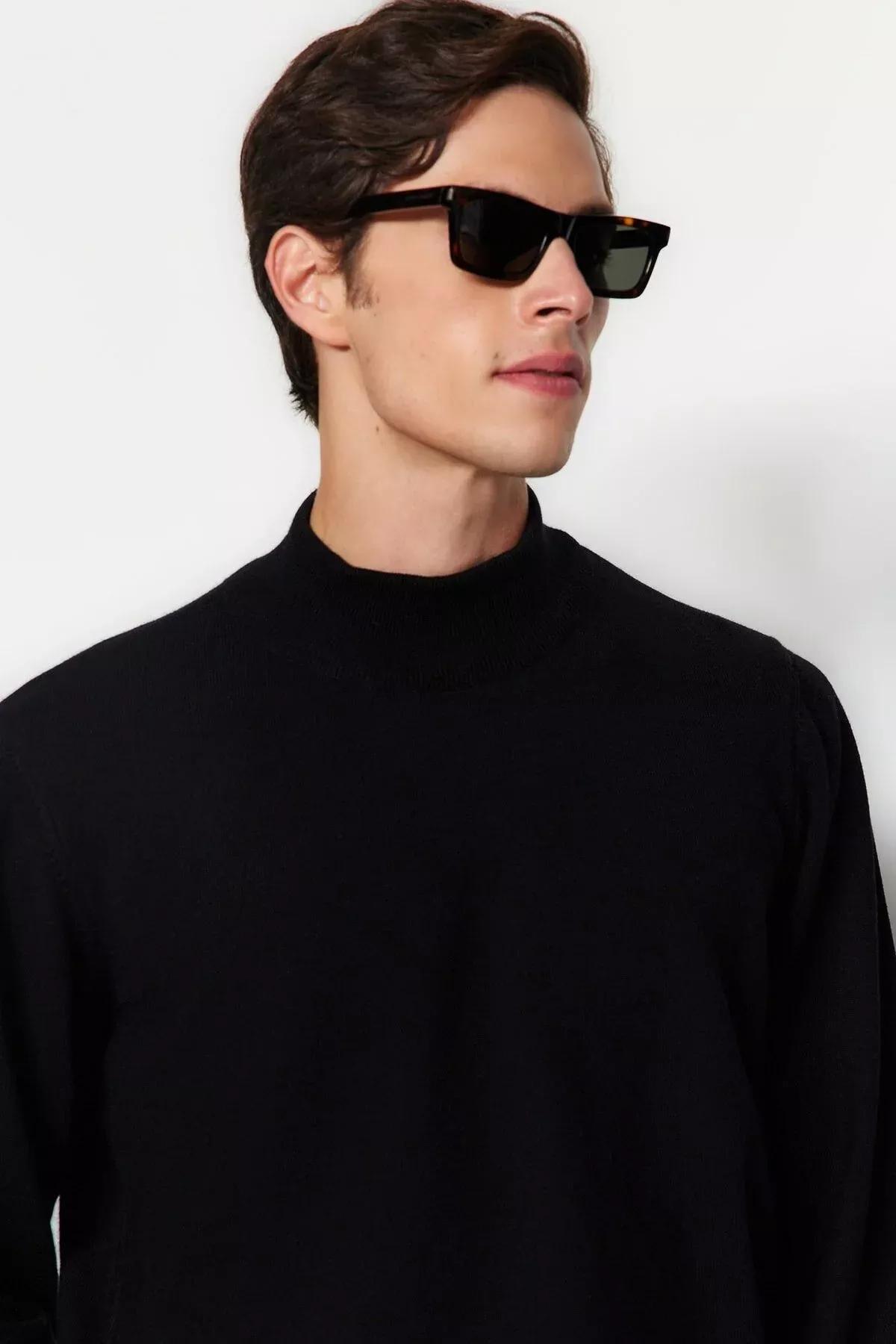 Black Limited Edition Half Turtle Neck Knitted Sweater, BLACK, large image number 5