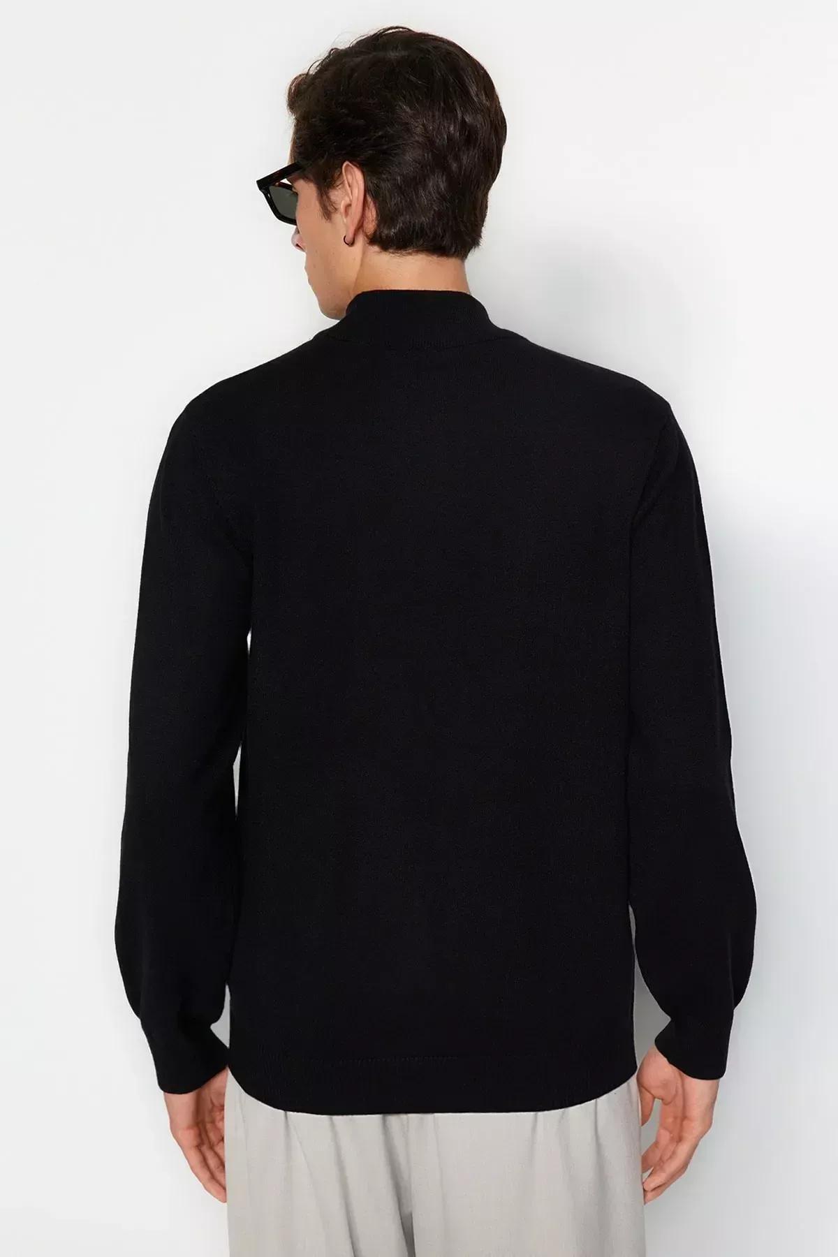 Black Limited Edition Half Turtle Neck Knitted Sweater, BLACK, large image number 7