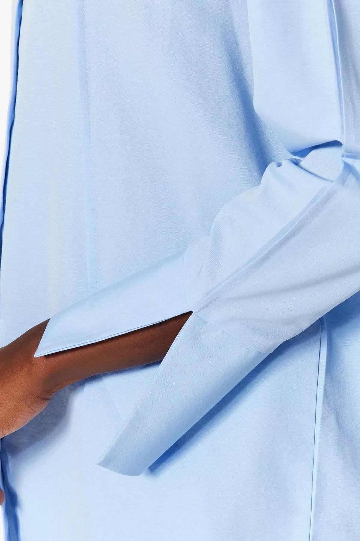 Blue Ribbed Detailed Woven Shirt, LIGHT BLUE, large image number 4