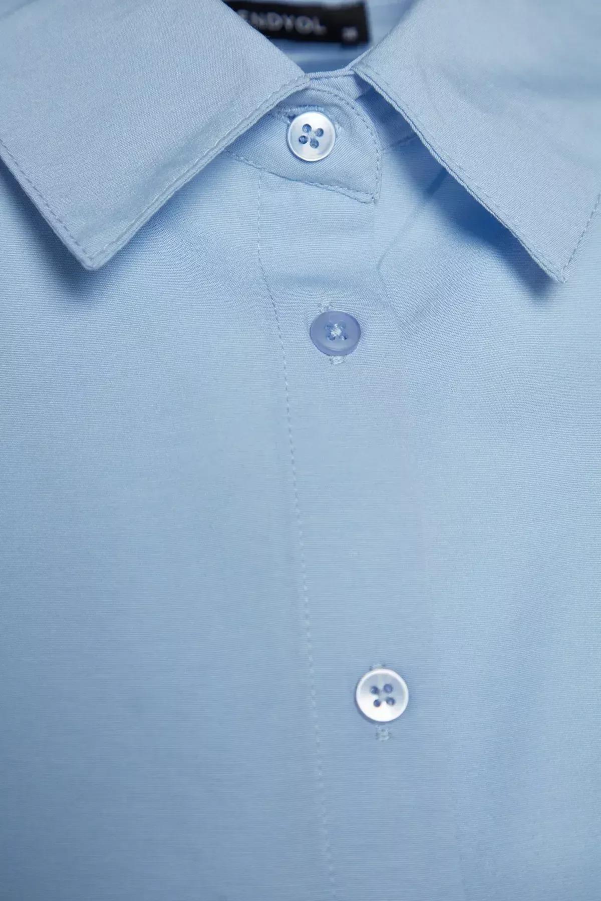 Blue Ribbed Detailed Woven Shirt, LIGHT BLUE, large image number 6