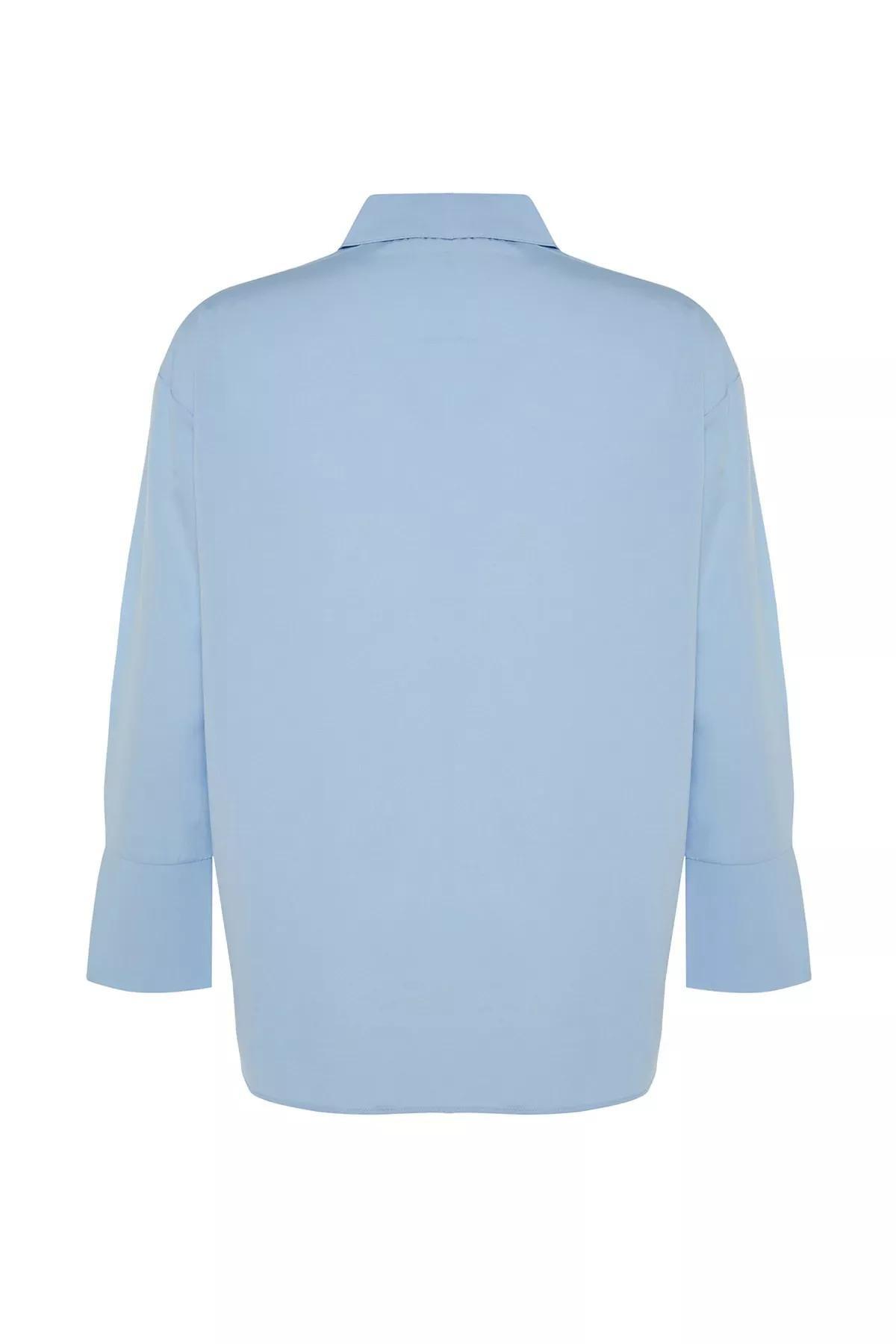 Blue Ribbed Detailed Woven Shirt, LIGHT BLUE, large image number 7