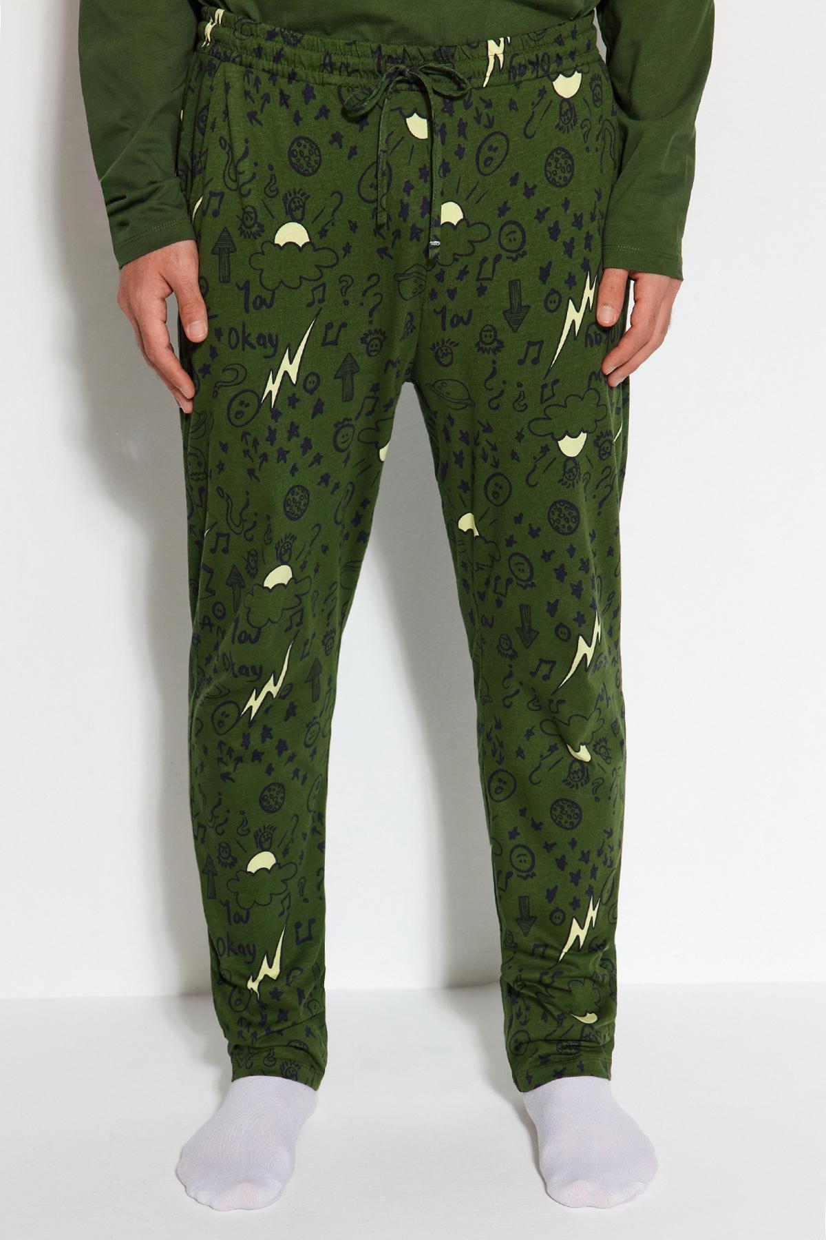 Khaki Embroidered Knitted Pyjamas Set, , large image number 4
