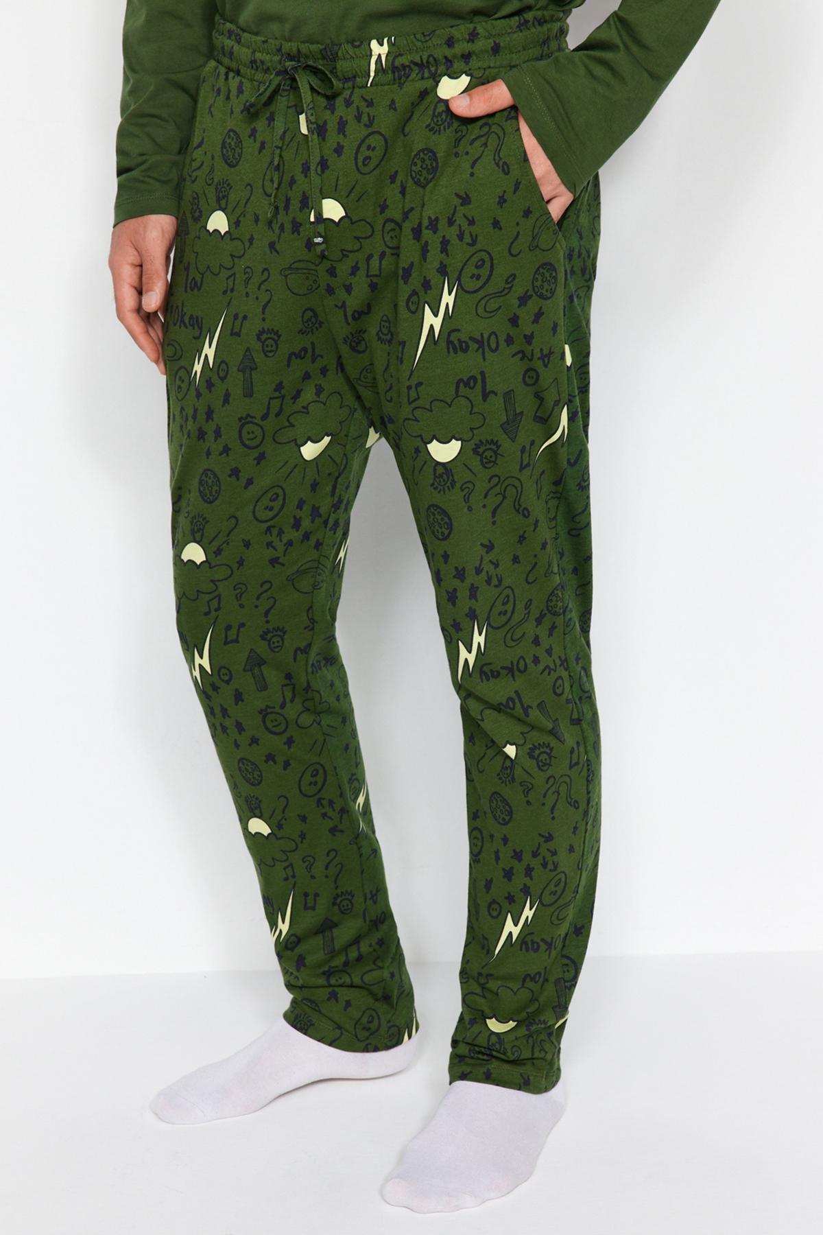Khaki Embroidered Knitted Pyjamas Set, , large image number 5