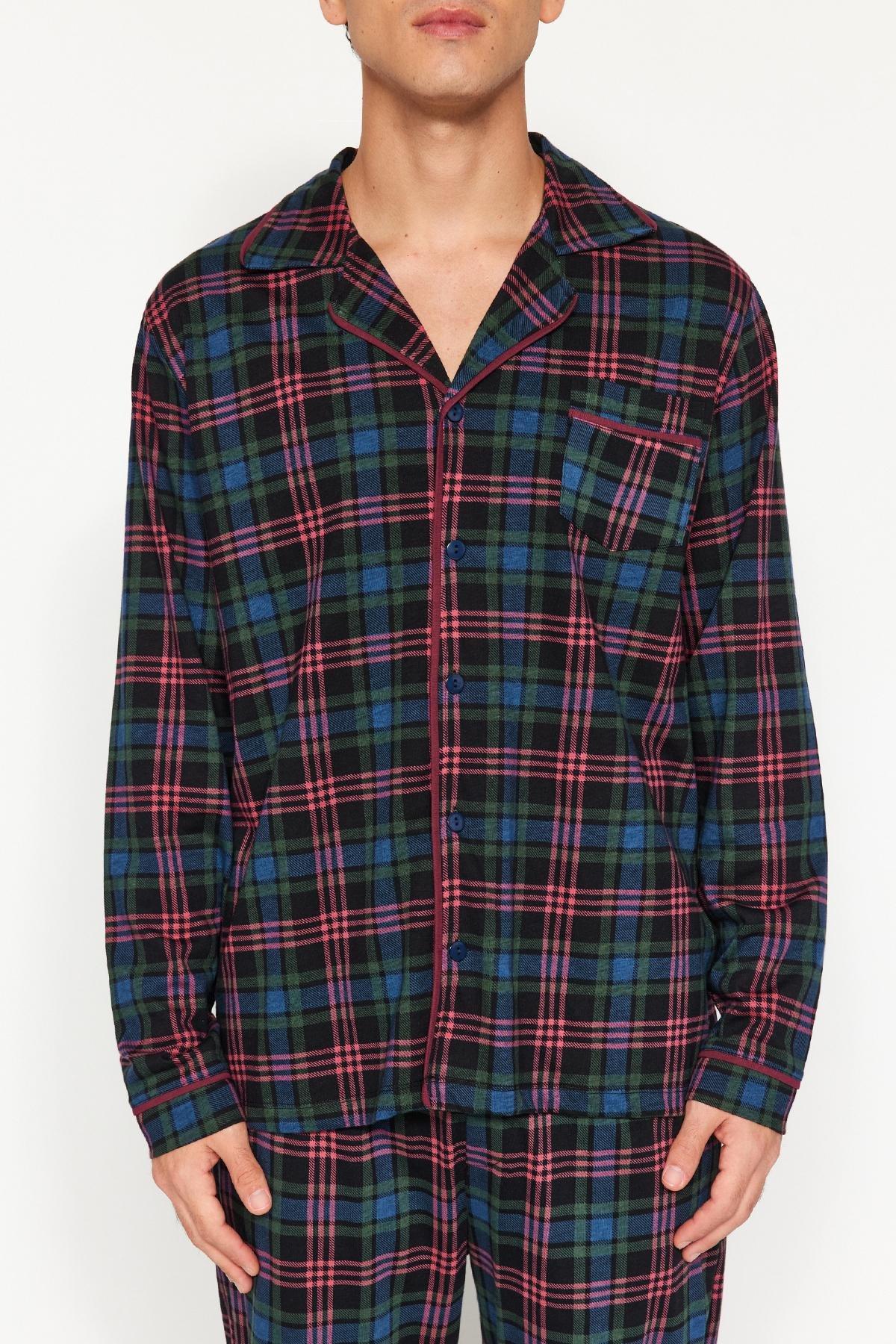 Navy Plaid Knitted Pyjamas Set, , large image number 2