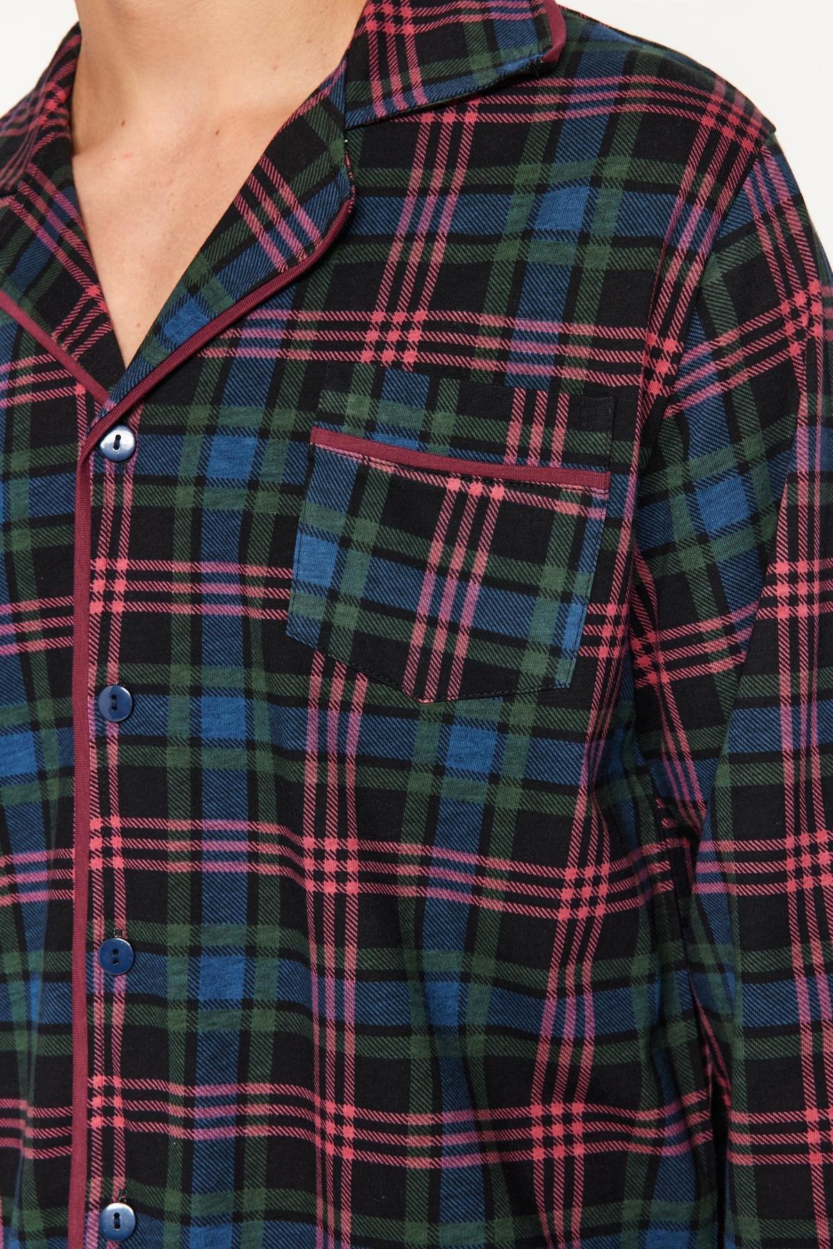Navy Plaid Knitted Pyjamas Set, , large image number 3