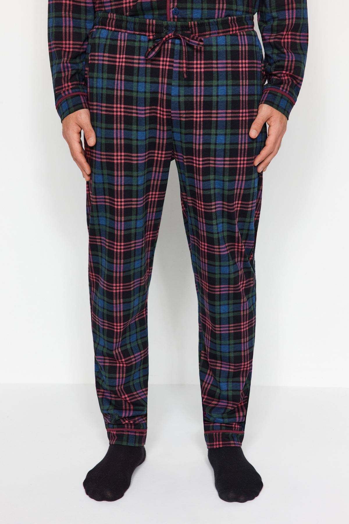 Navy Plaid Knitted Pyjamas Set, , large image number 4
