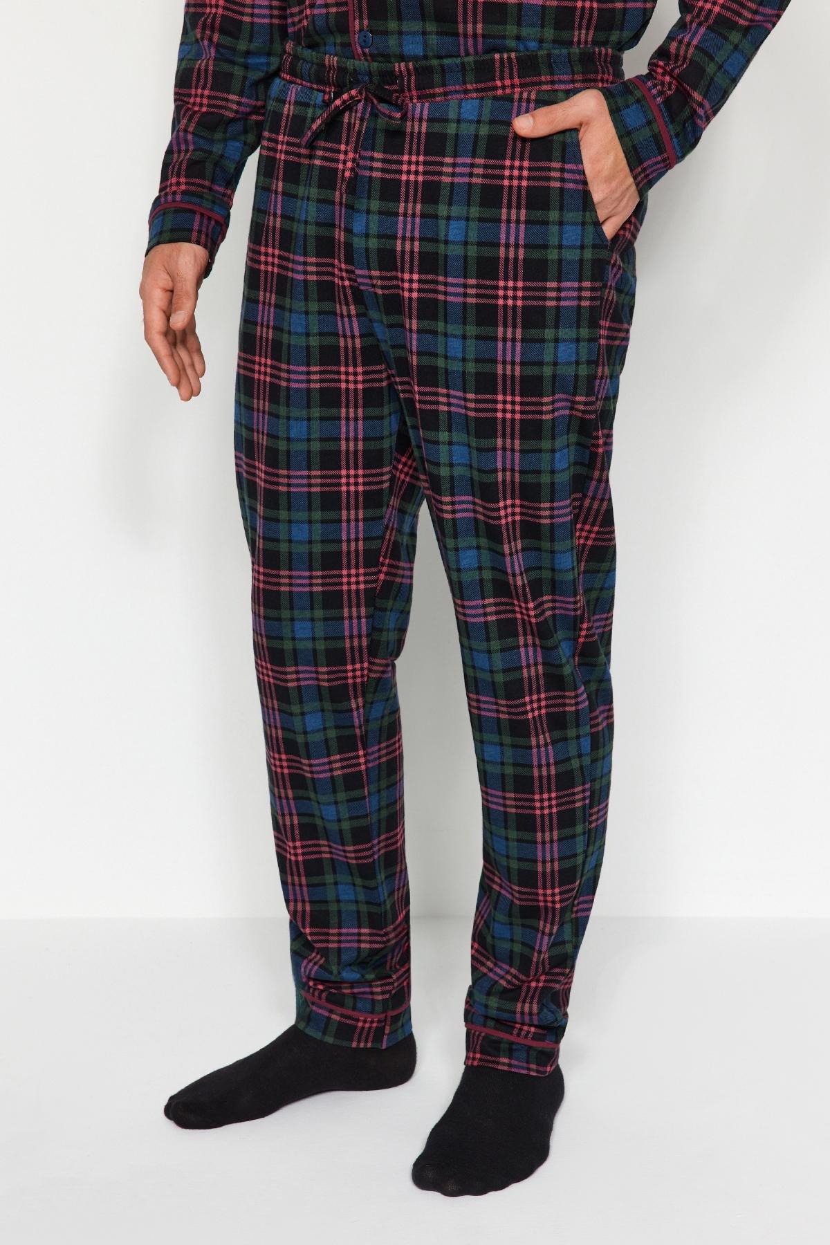 Trendyol - Navy Plaid Knitted Pyjamas Set