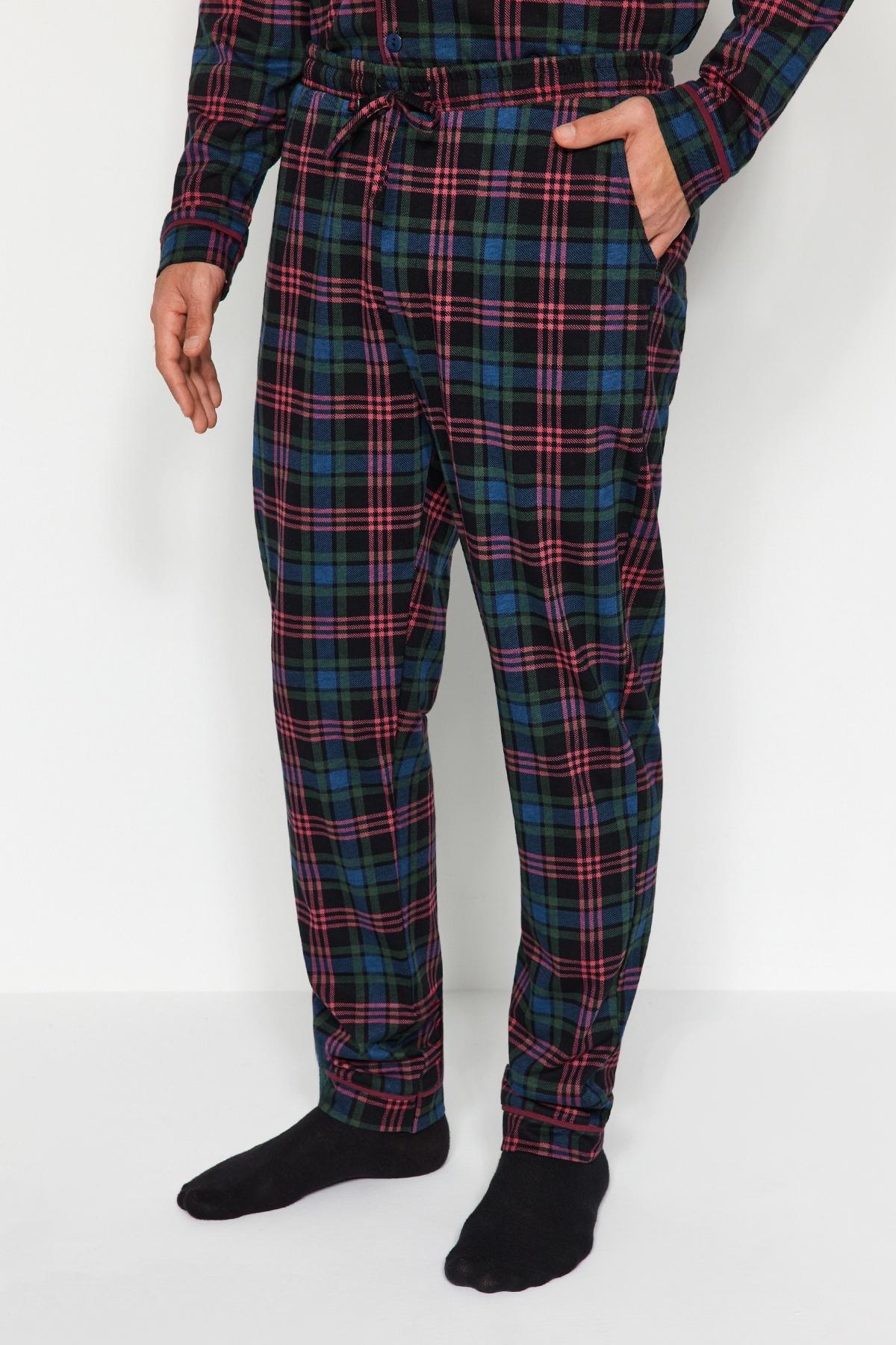Navy Plaid Knitted Pyjamas Set, , large image number 5