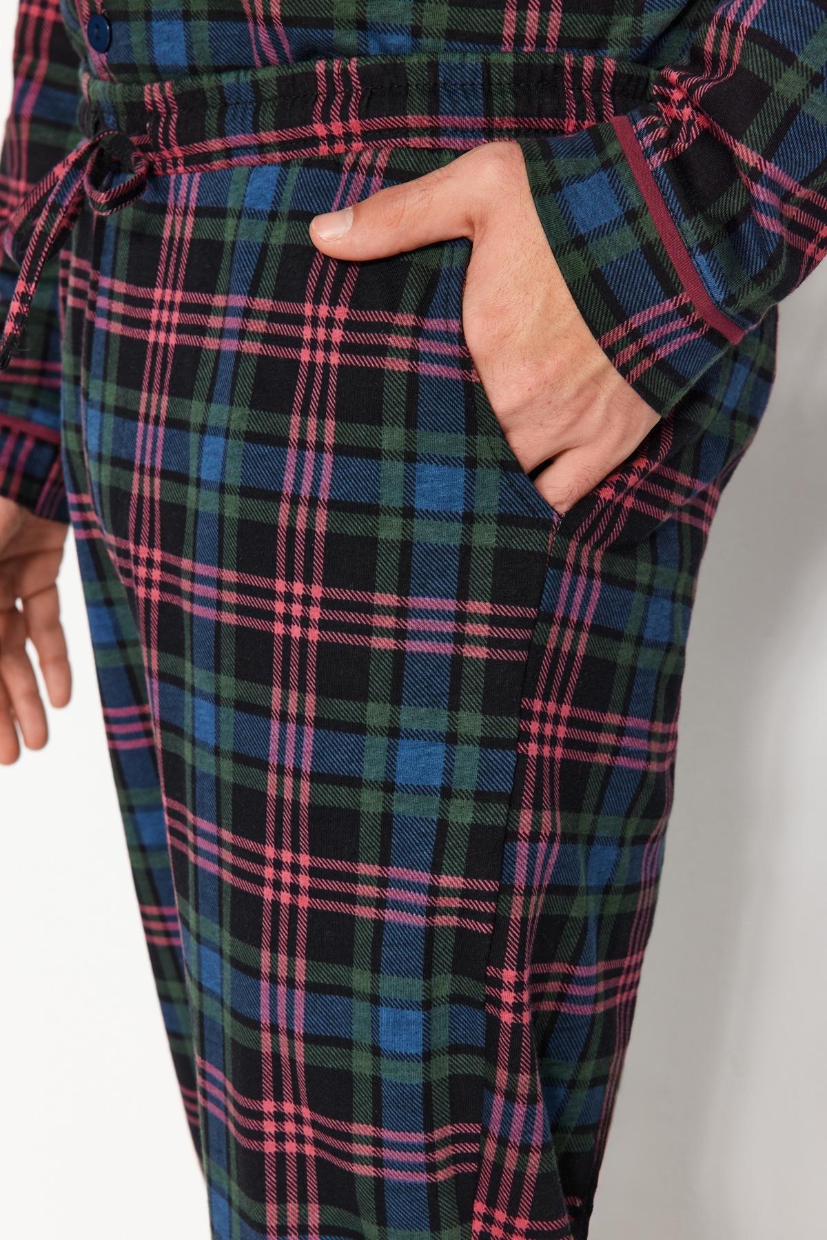 Navy Plaid Knitted Pyjamas Set, , large image number 6