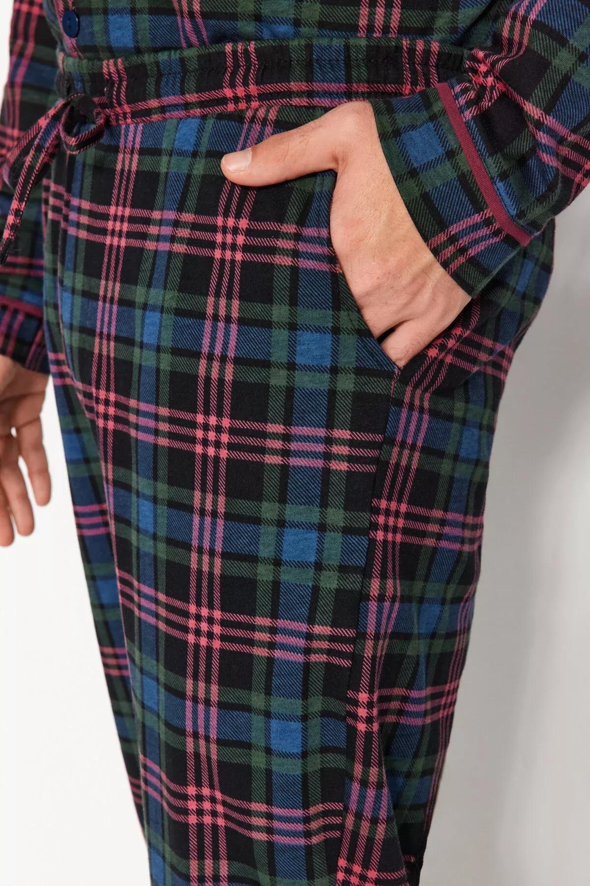 Navy Plaid Knitted Pyjamas Set, Navy blue, large image number 7