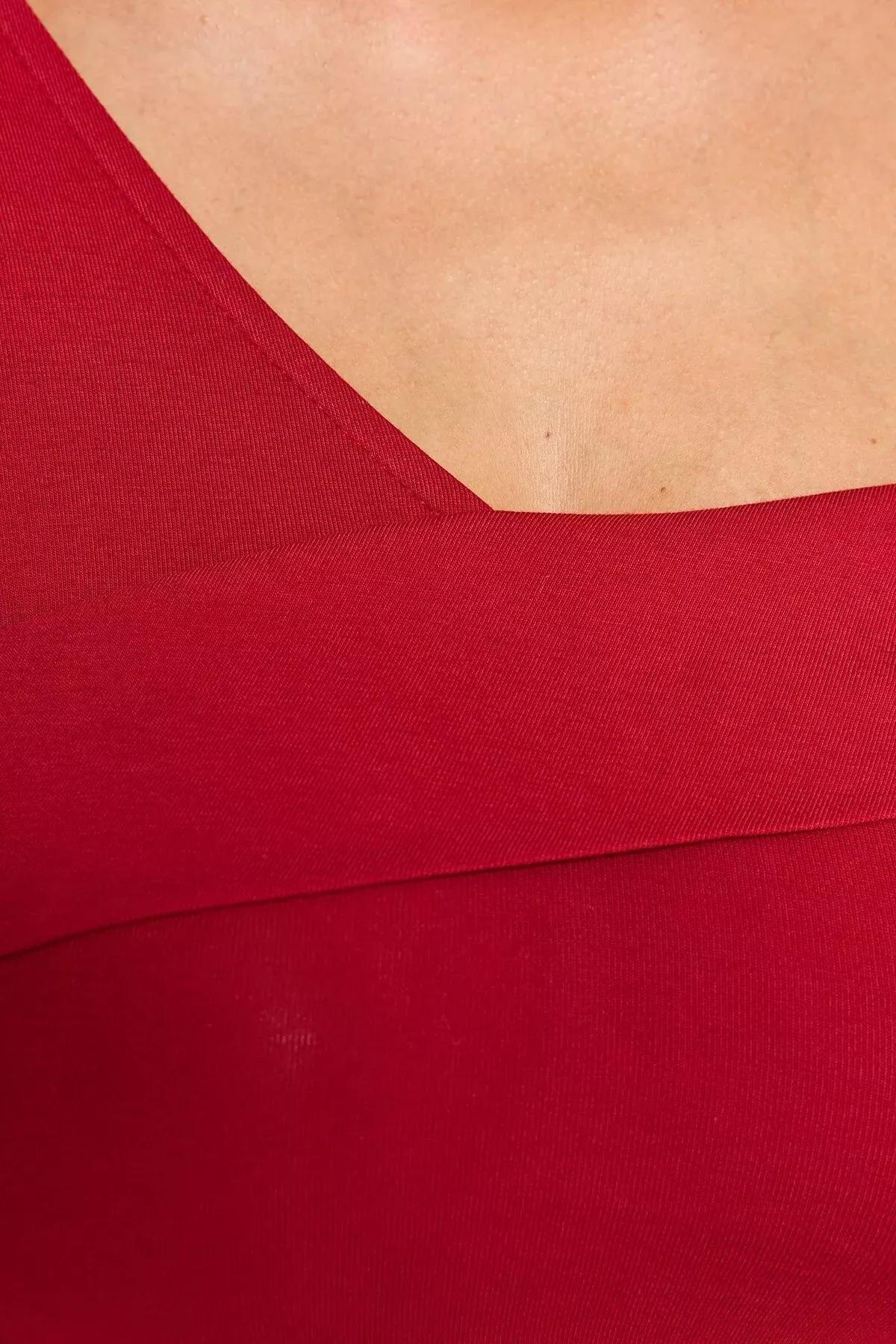 Red Ruffled Knitted Blouse, Burgundy, large image number 3