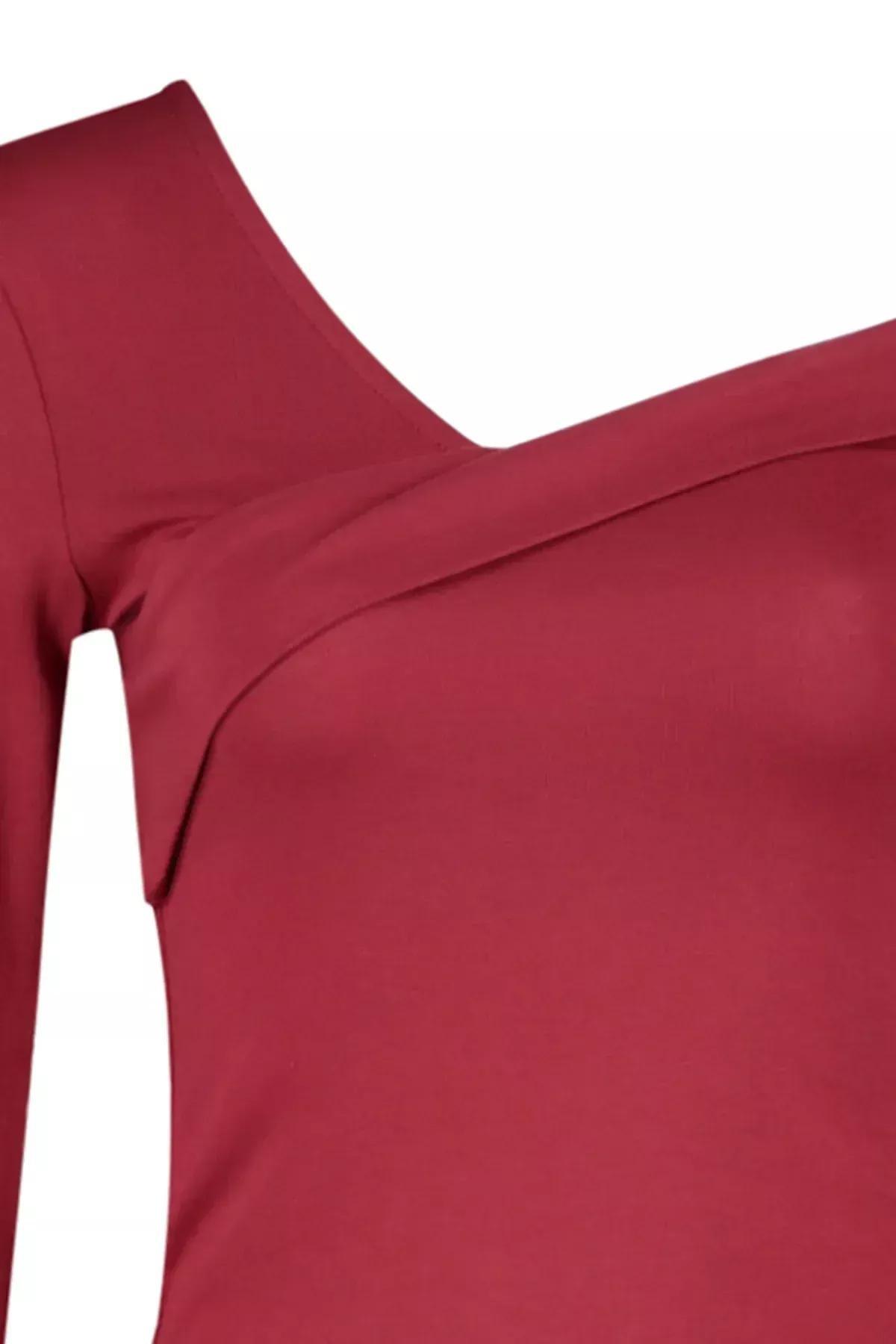 Red Ruffled Knitted Blouse, Burgundy, large image number 6