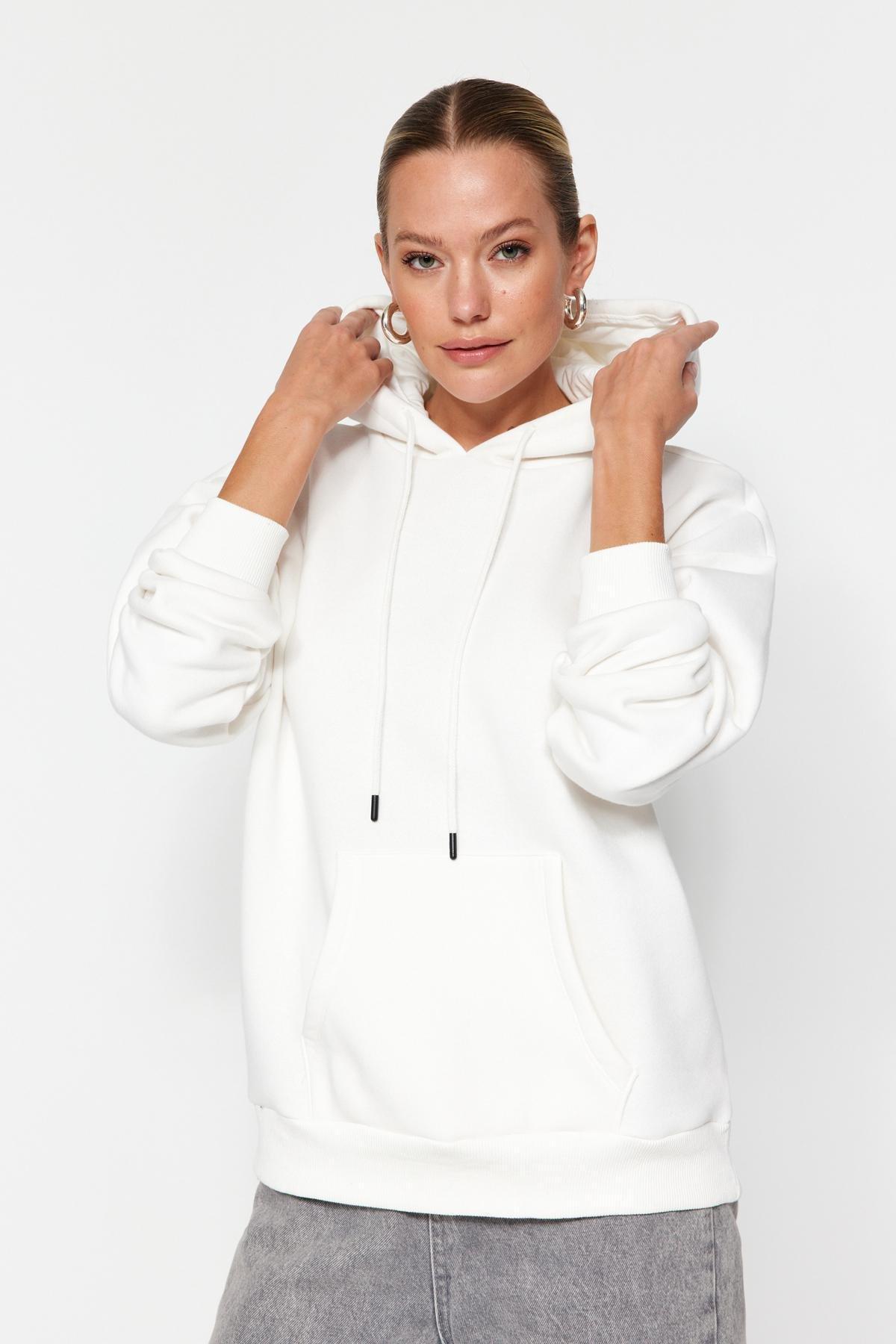 Cream Oversized Knitted Hoodie, , medium