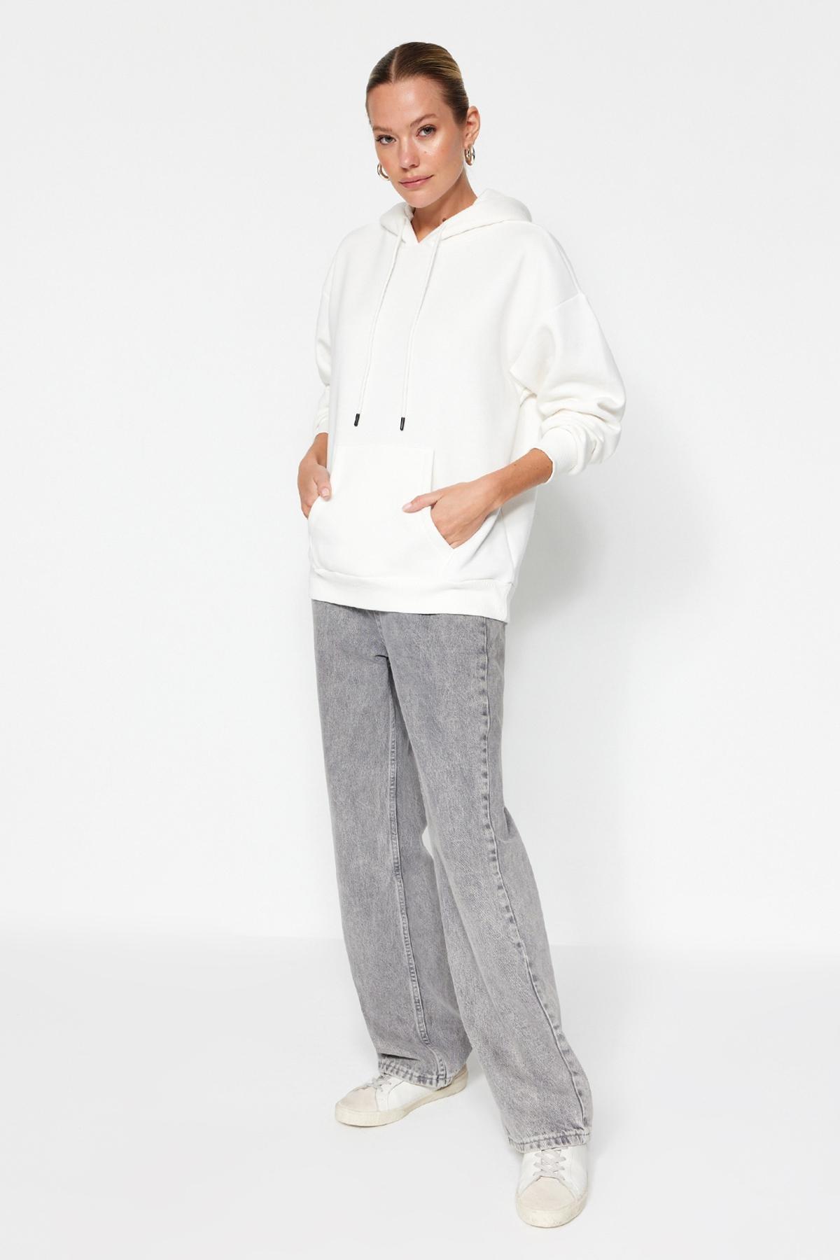 Cream Oversized Knitted Hoodie, , large image number 1