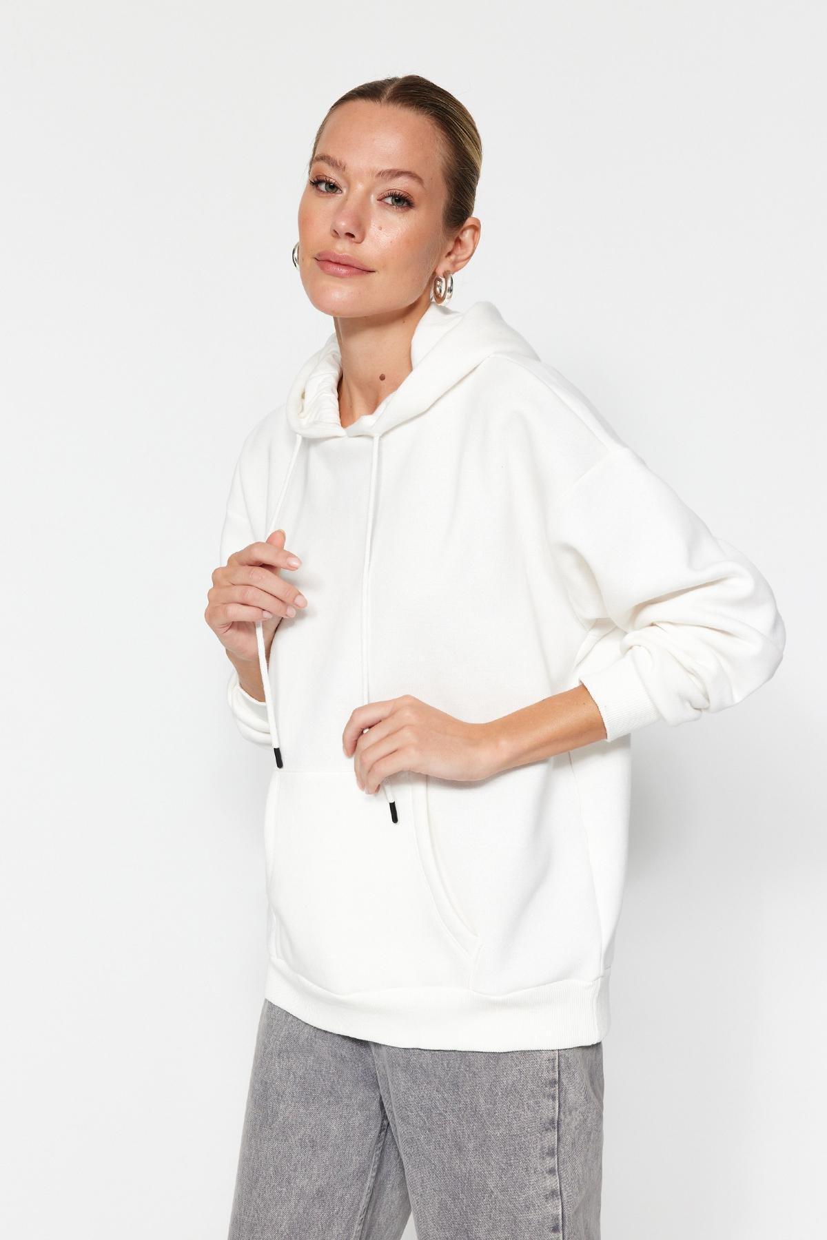 Cream Oversized Knitted Hoodie, , large image number 2