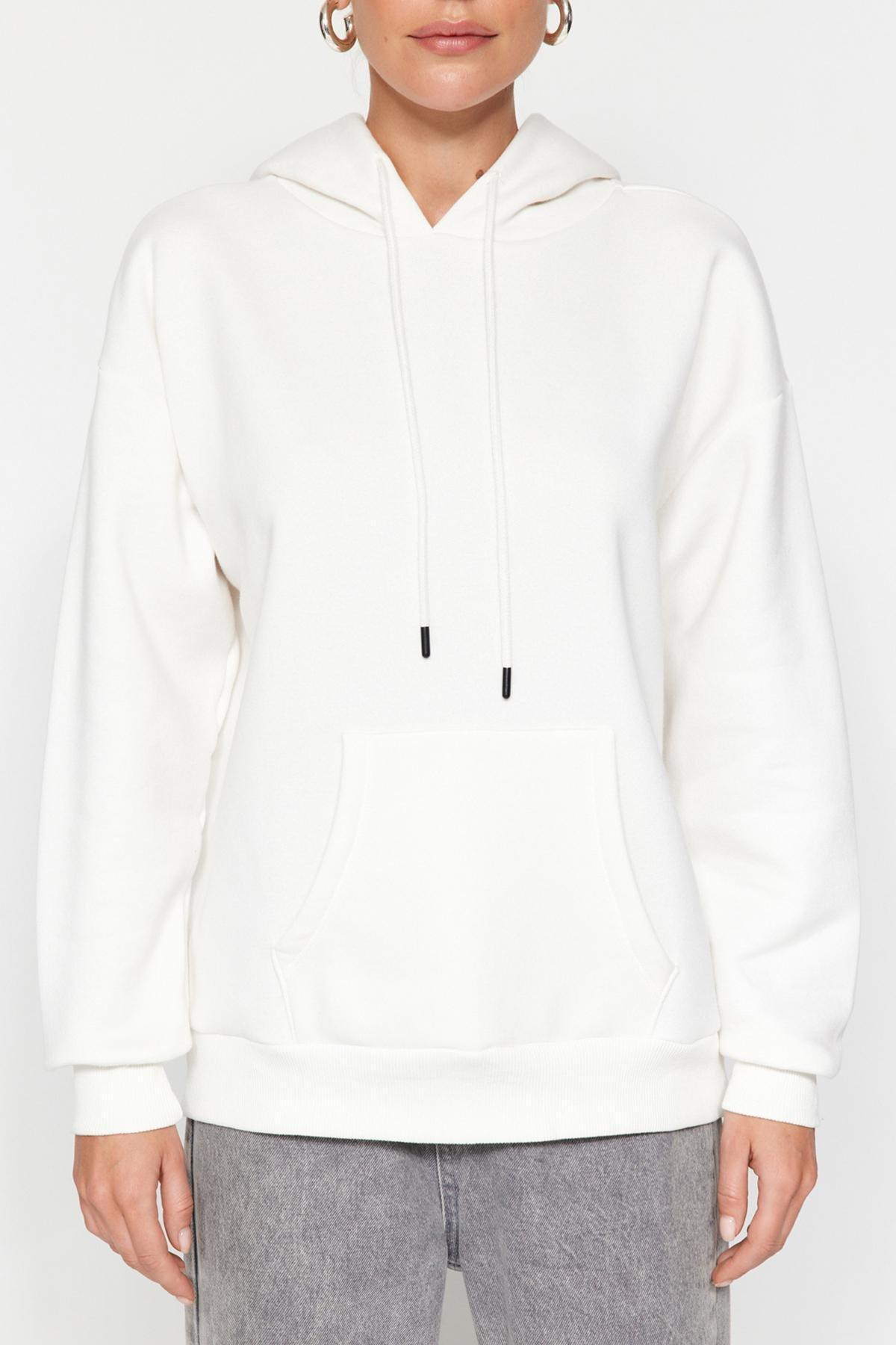 Cream Oversized Knitted Hoodie, , large image number 3