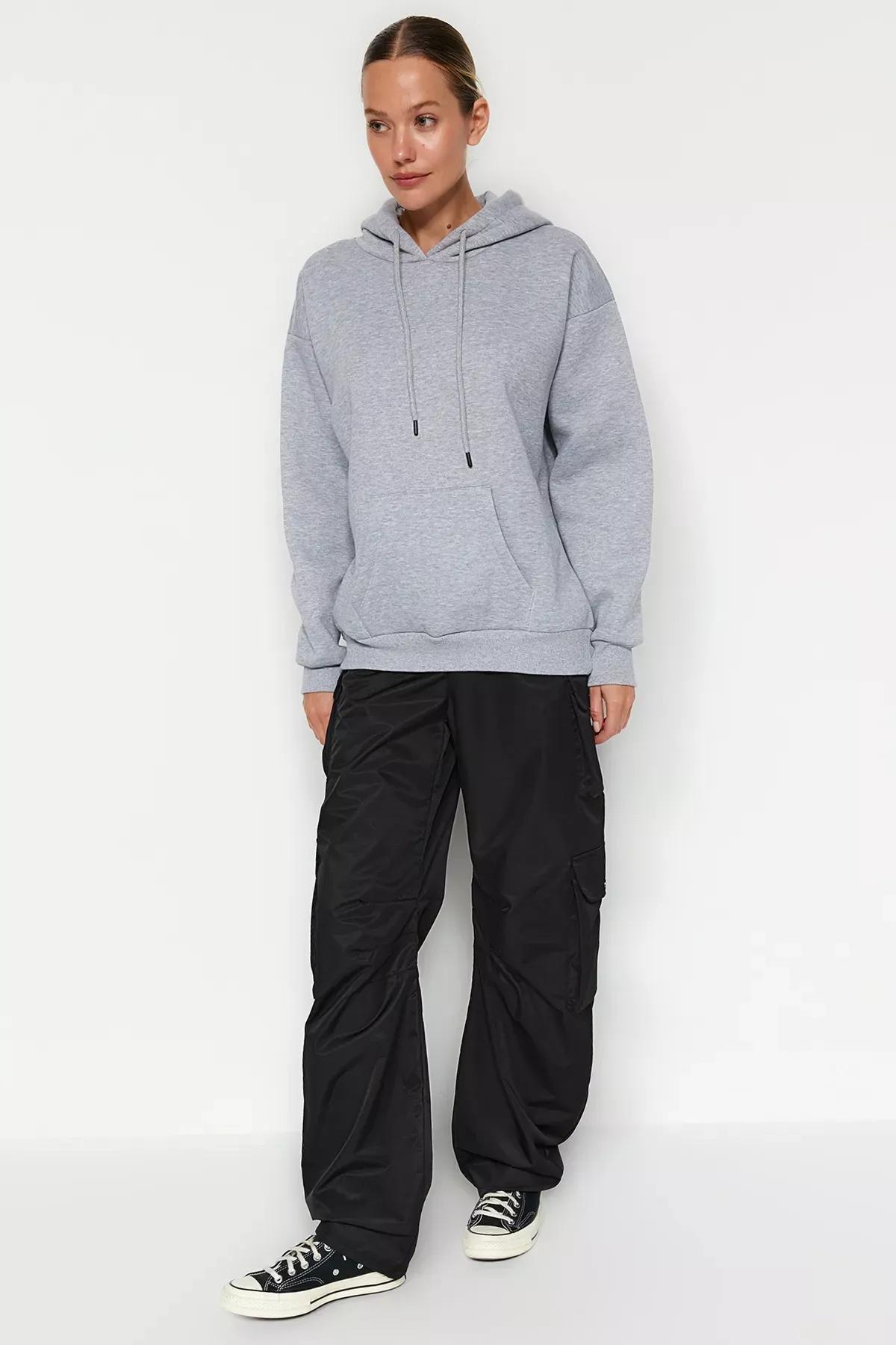 Grey Oversized Knitted Hoodie, , large image number 1