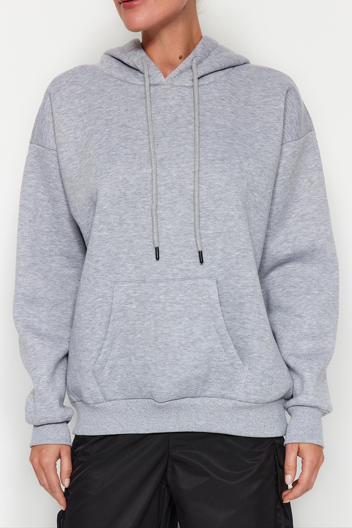 Grey Oversized Knitted Hoodie, , large image number 4