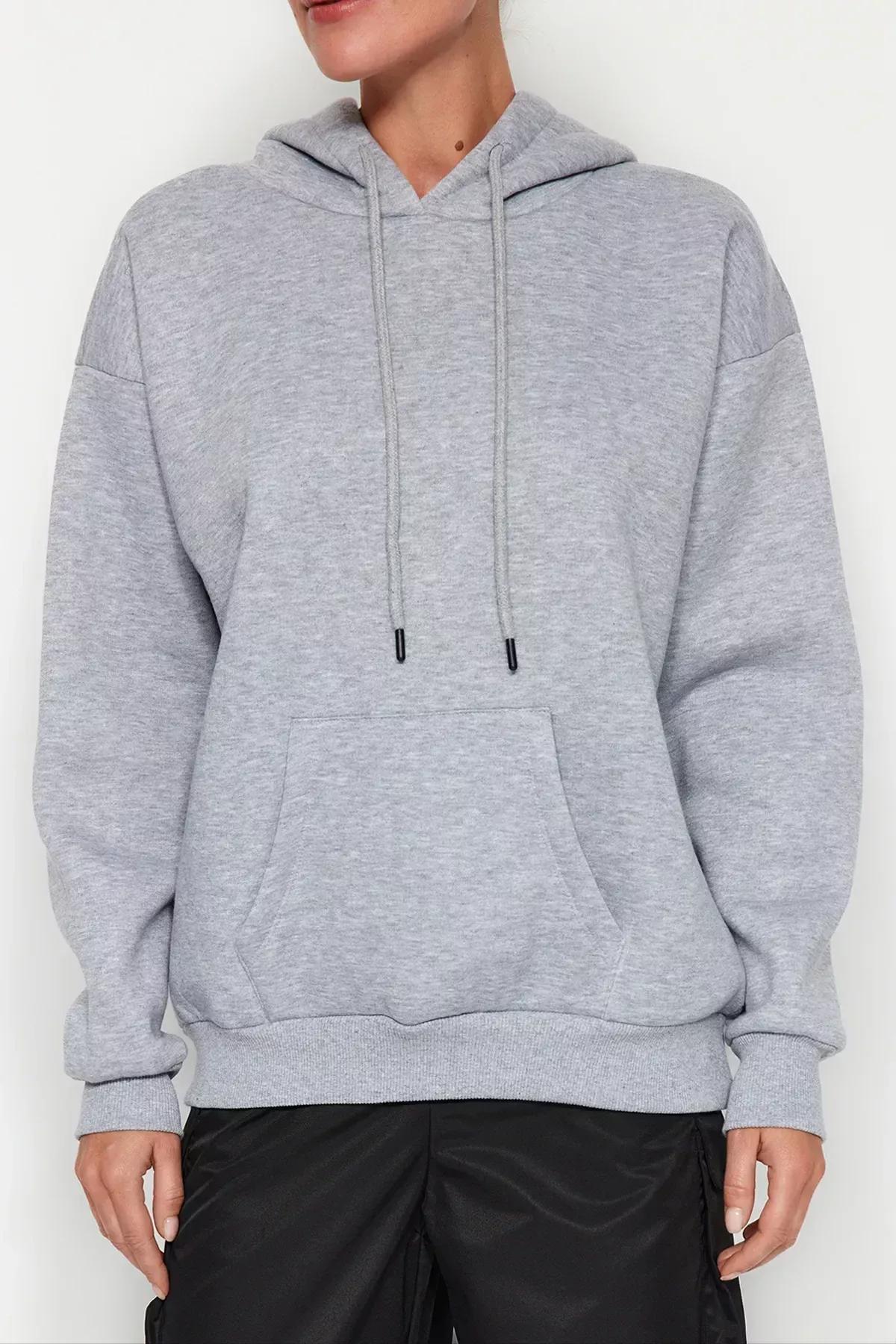 Grey Oversized Knitted Hoodie, , large image number 4