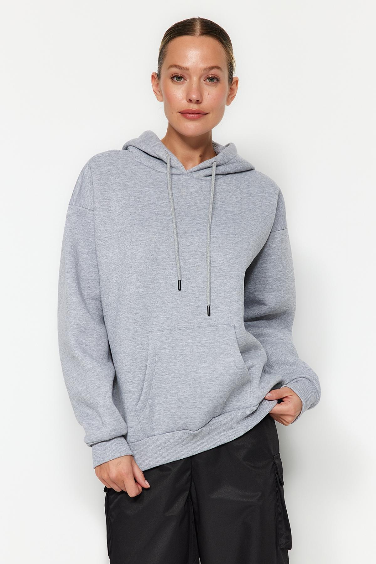 Grey Oversized Knitted Hoodie, , large image number 5