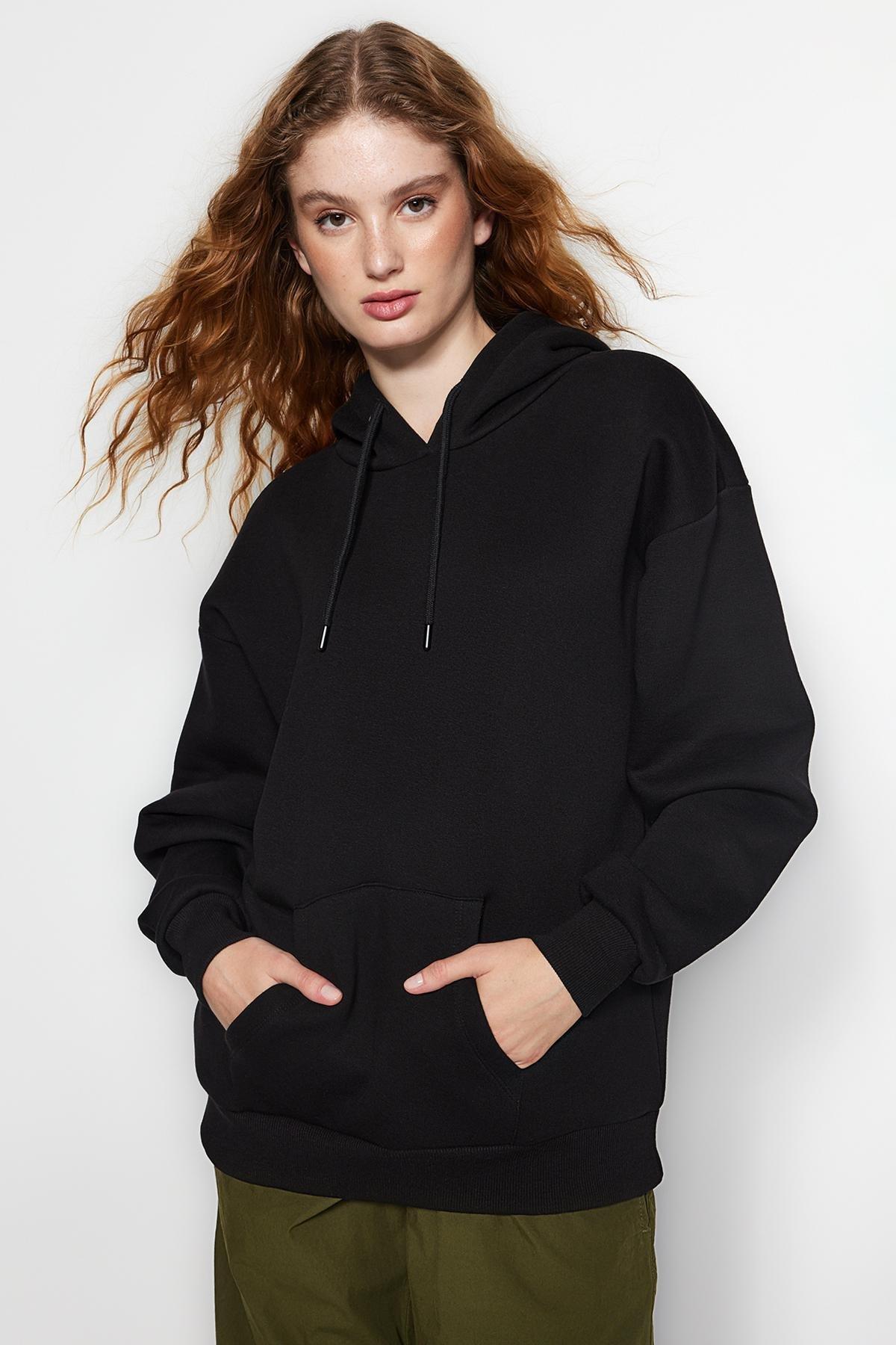 Black Oversized Knitted Hoodie, , medium