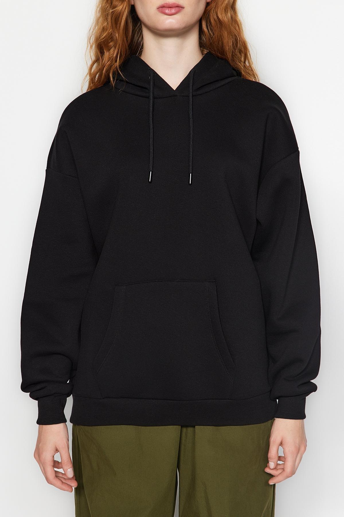 Black Oversized Knitted Hoodie, , large image number 2