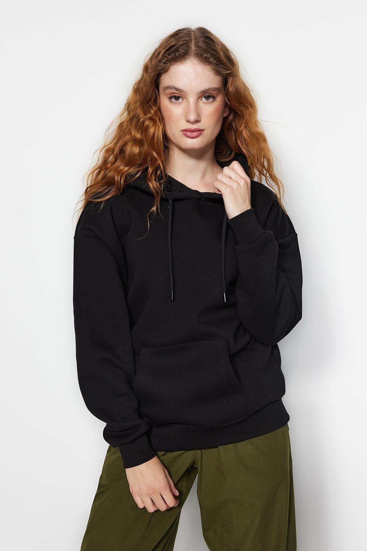 Black Oversized Knitted Hoodie, , large image number 4
