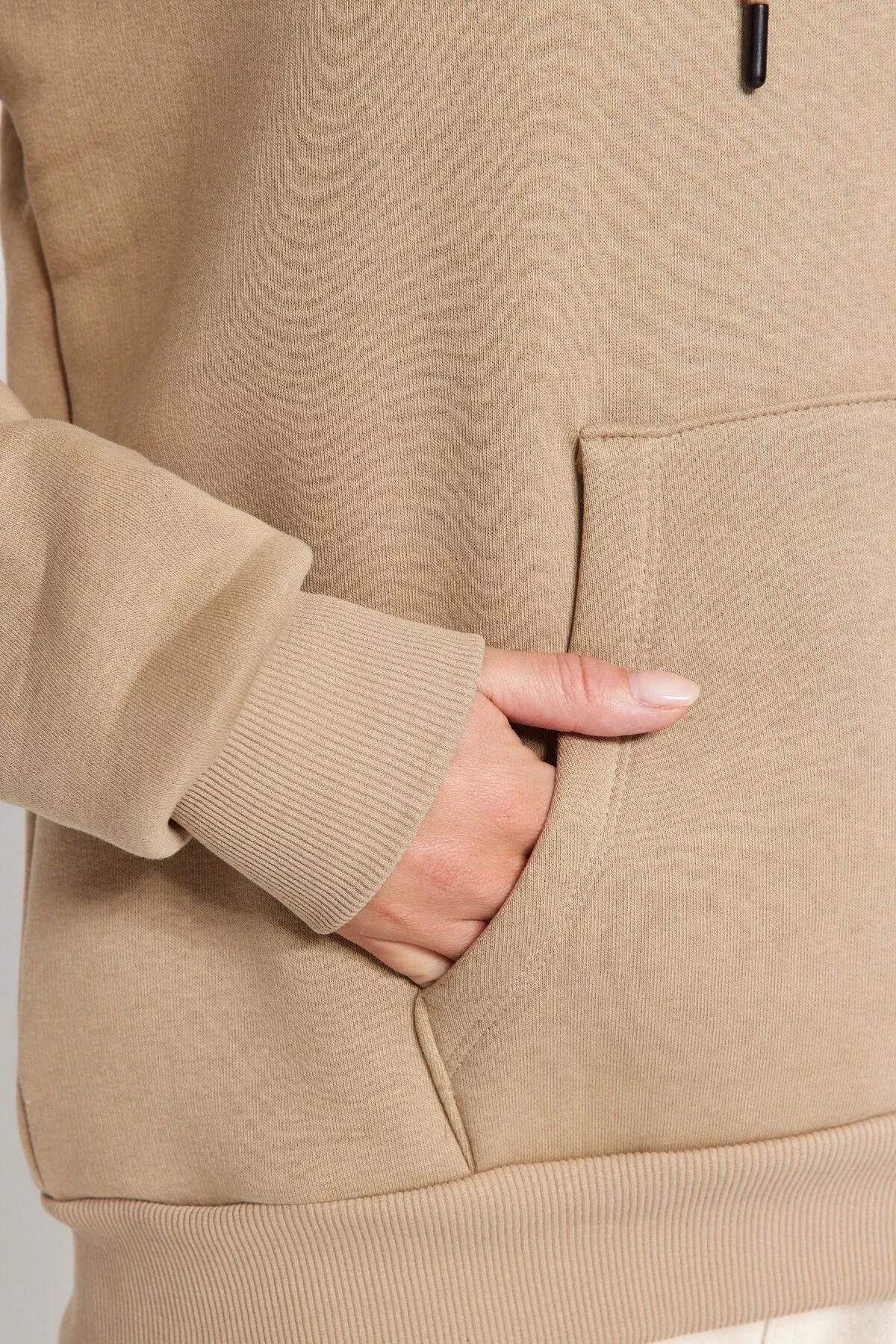 Beige Oversized Knitted Hoodie, Mink, large image number 4