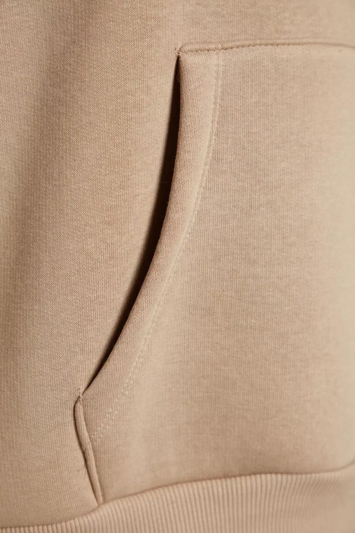 Beige Oversized Knitted Hoodie, Mink, large image number 6