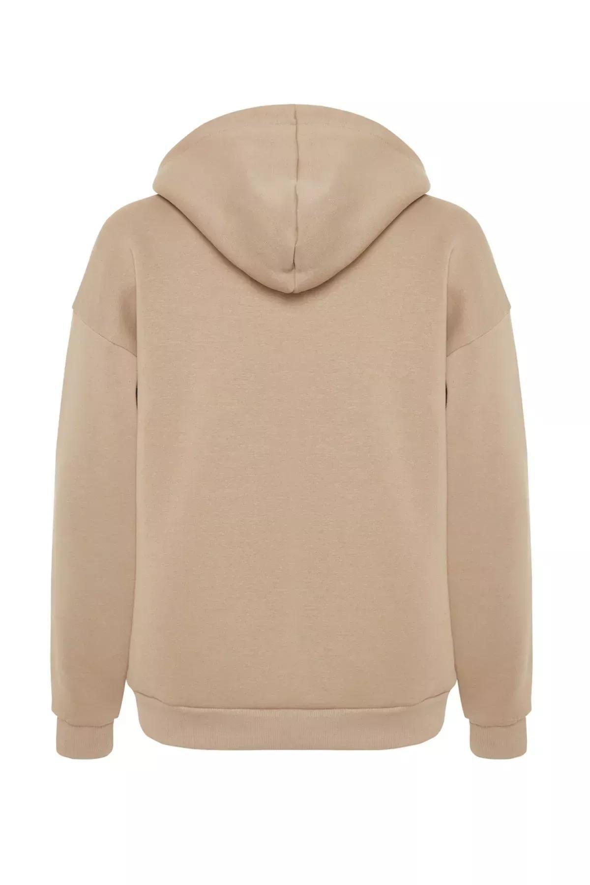 Beige Oversized Knitted Hoodie, Mink, large image number 7