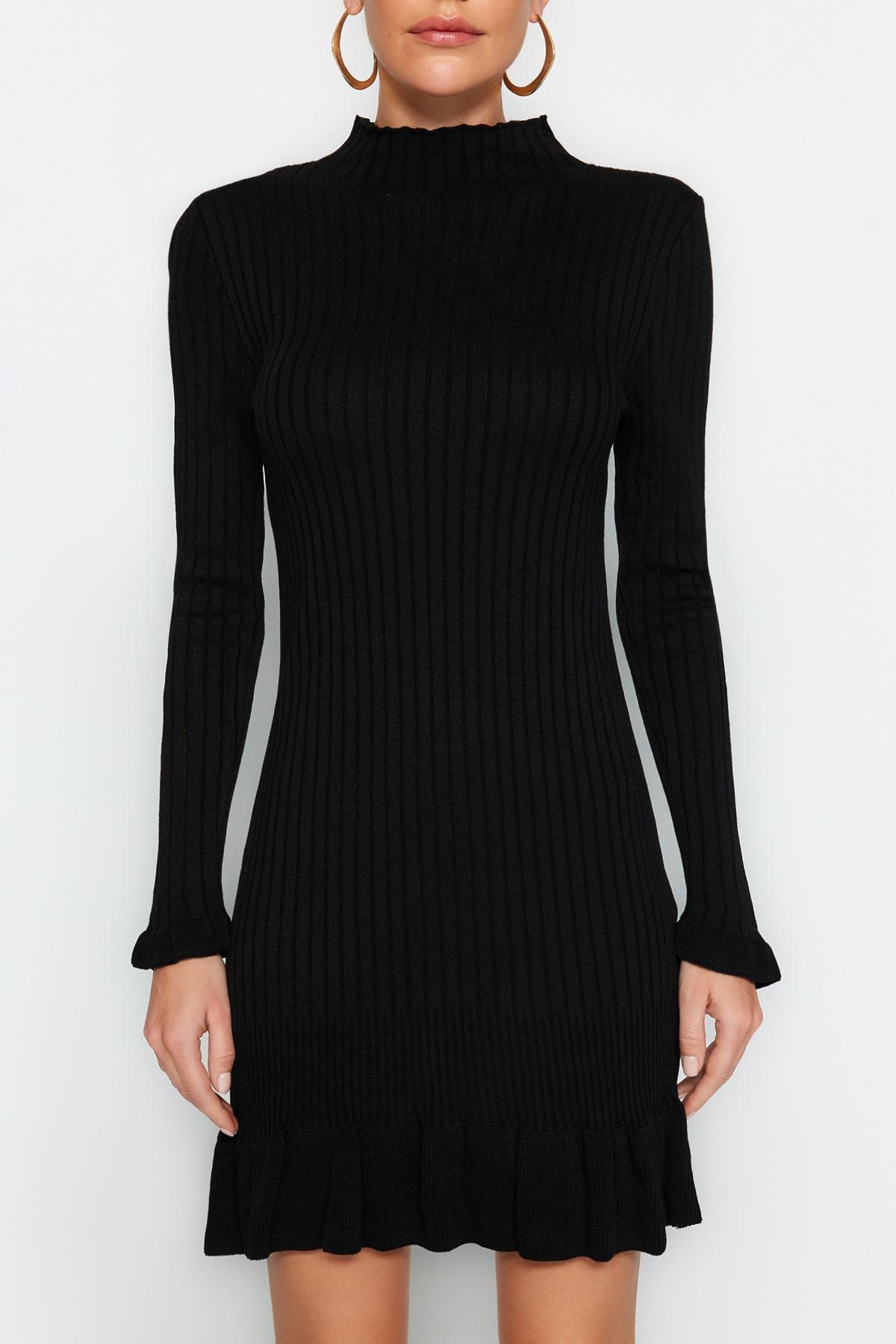Black Collared Knitted Mini Dress, , large image number 3