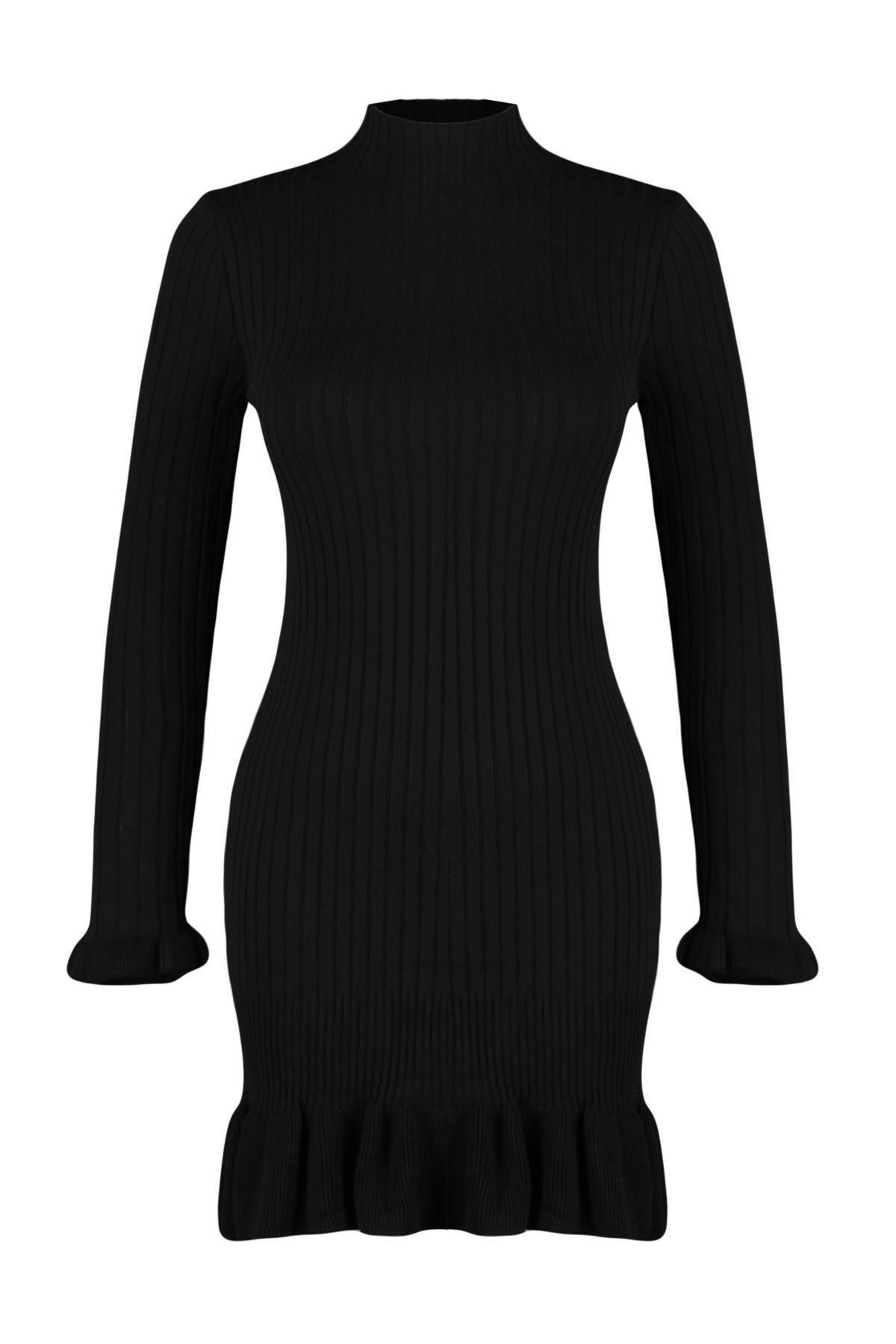 Black Collared Knitted Mini Dress, , large image number 5