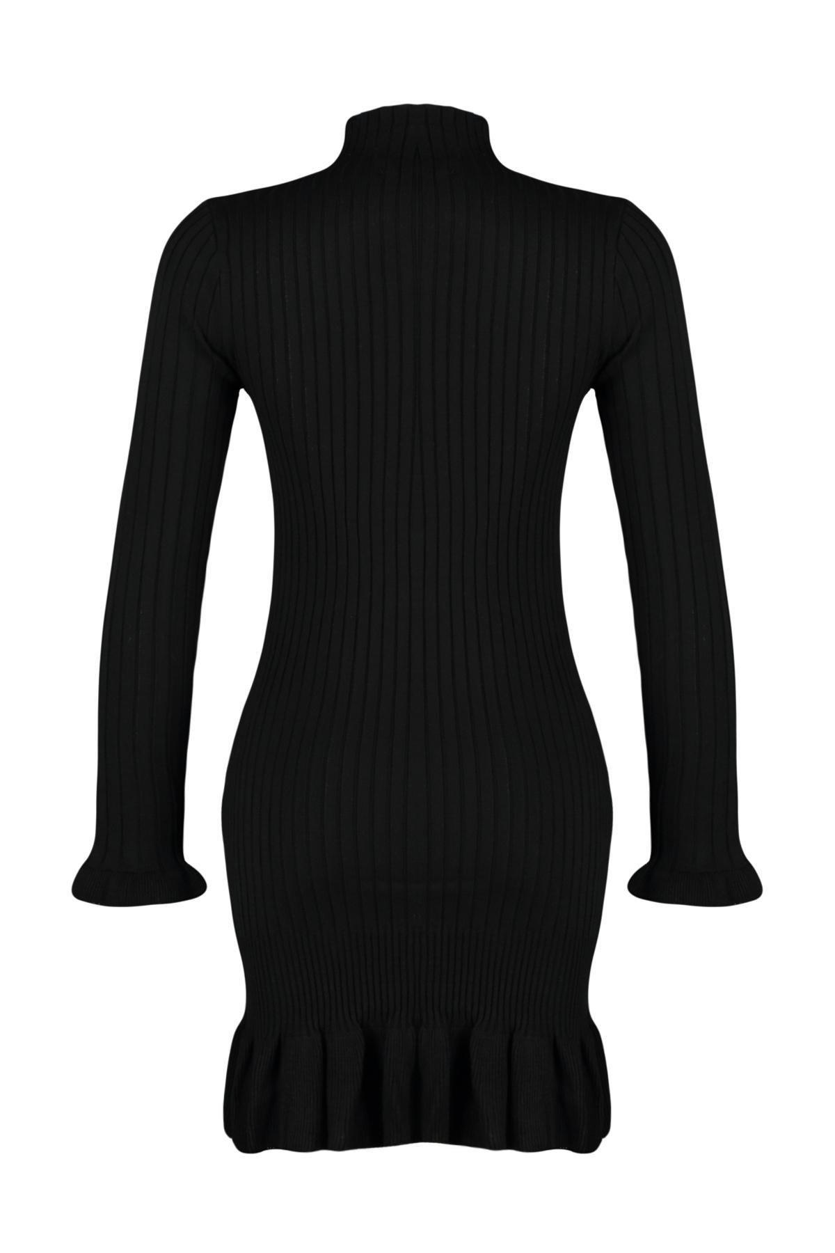 Black Collared Knitted Mini Dress, , large image number 6