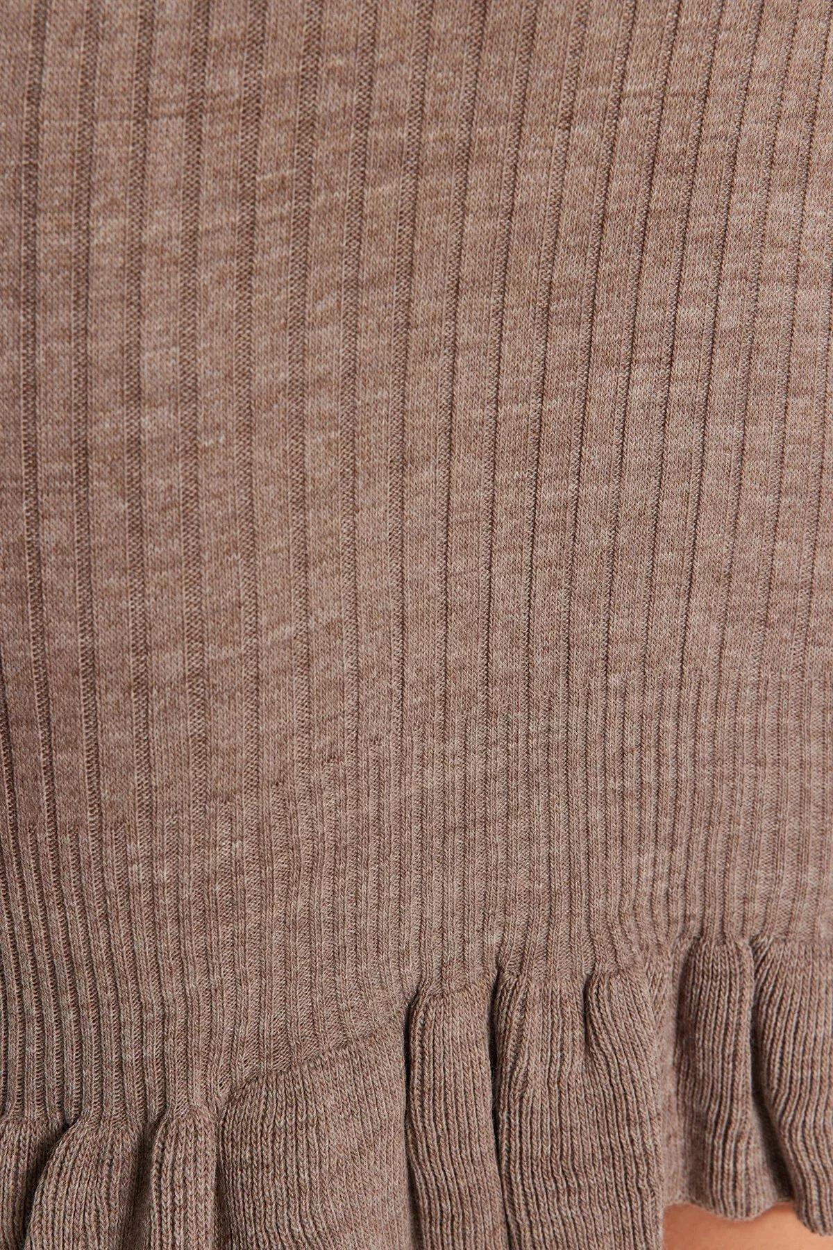 Brown Collared Knitted Mini Dress, , large image number 4