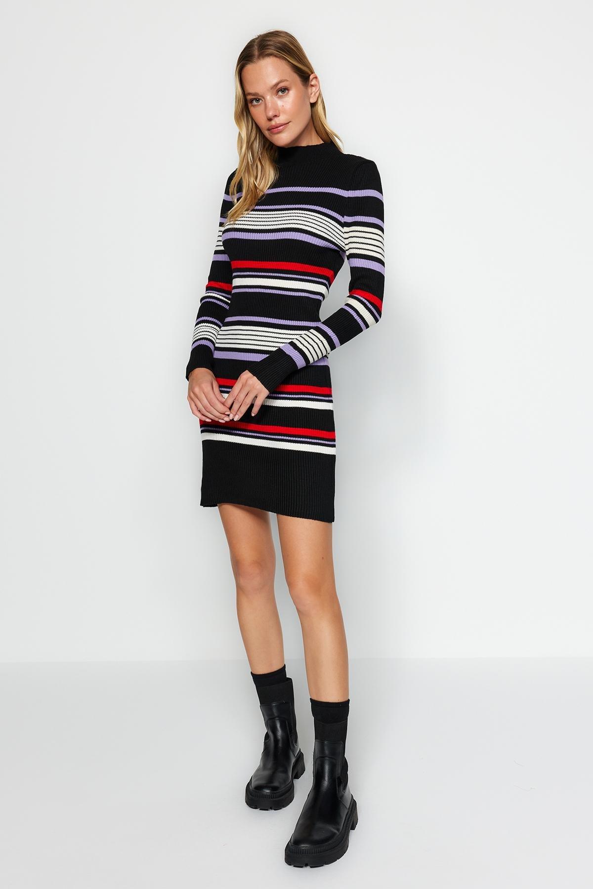 Multicolour Collared Knitted Mini Dress, , large image number 0