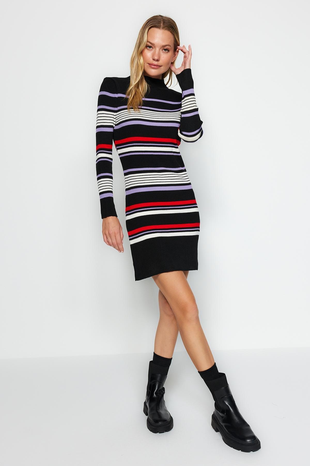 Multicolour Collared Knitted Mini Dress, , large image number 1
