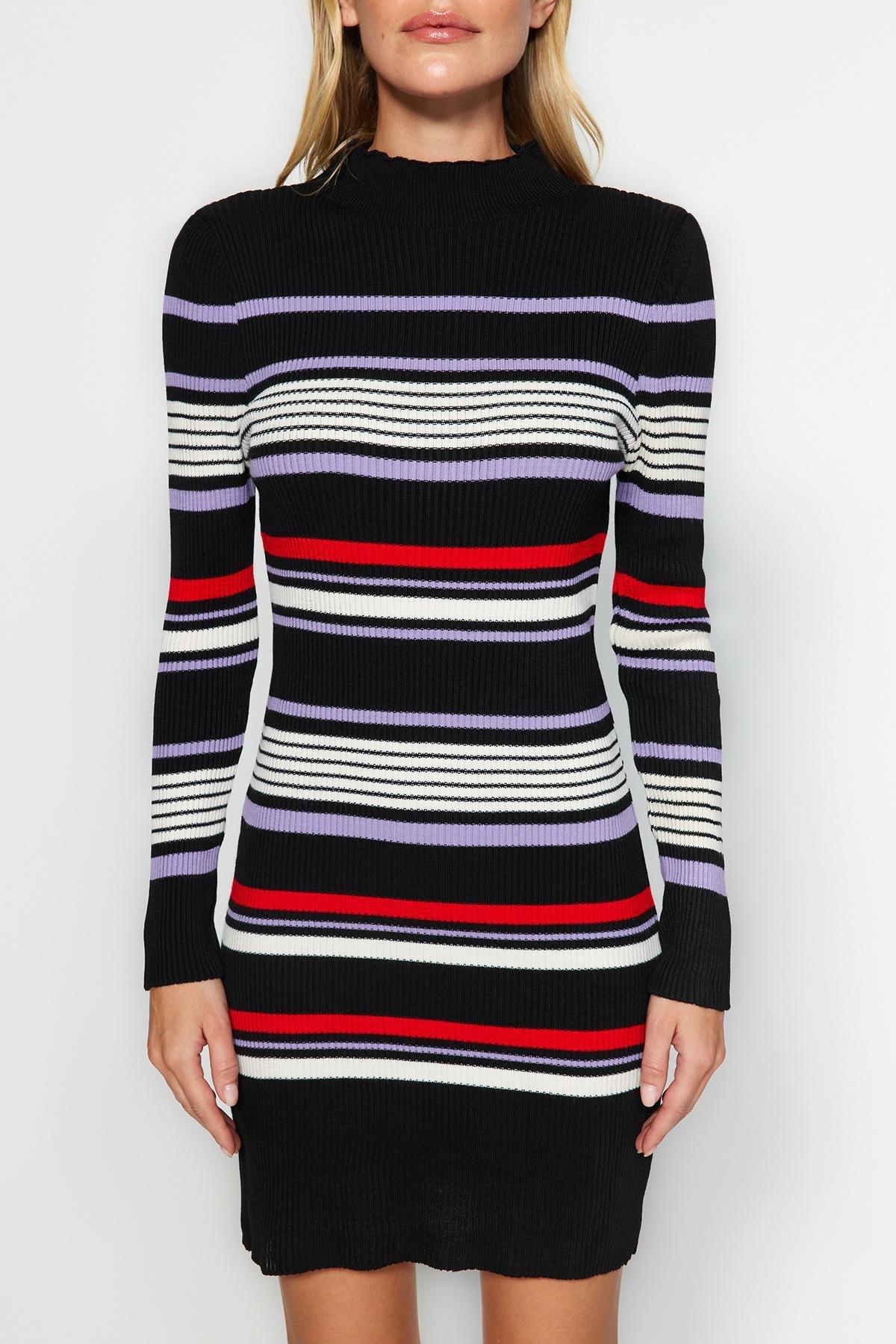 Multicolour Collared Knitted Mini Dress, , large image number 3