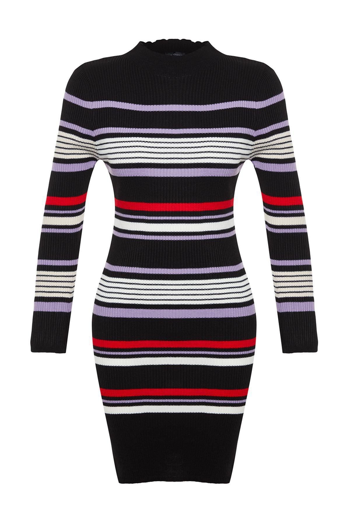 Multicolour Collared Knitted Mini Dress, , large image number 5