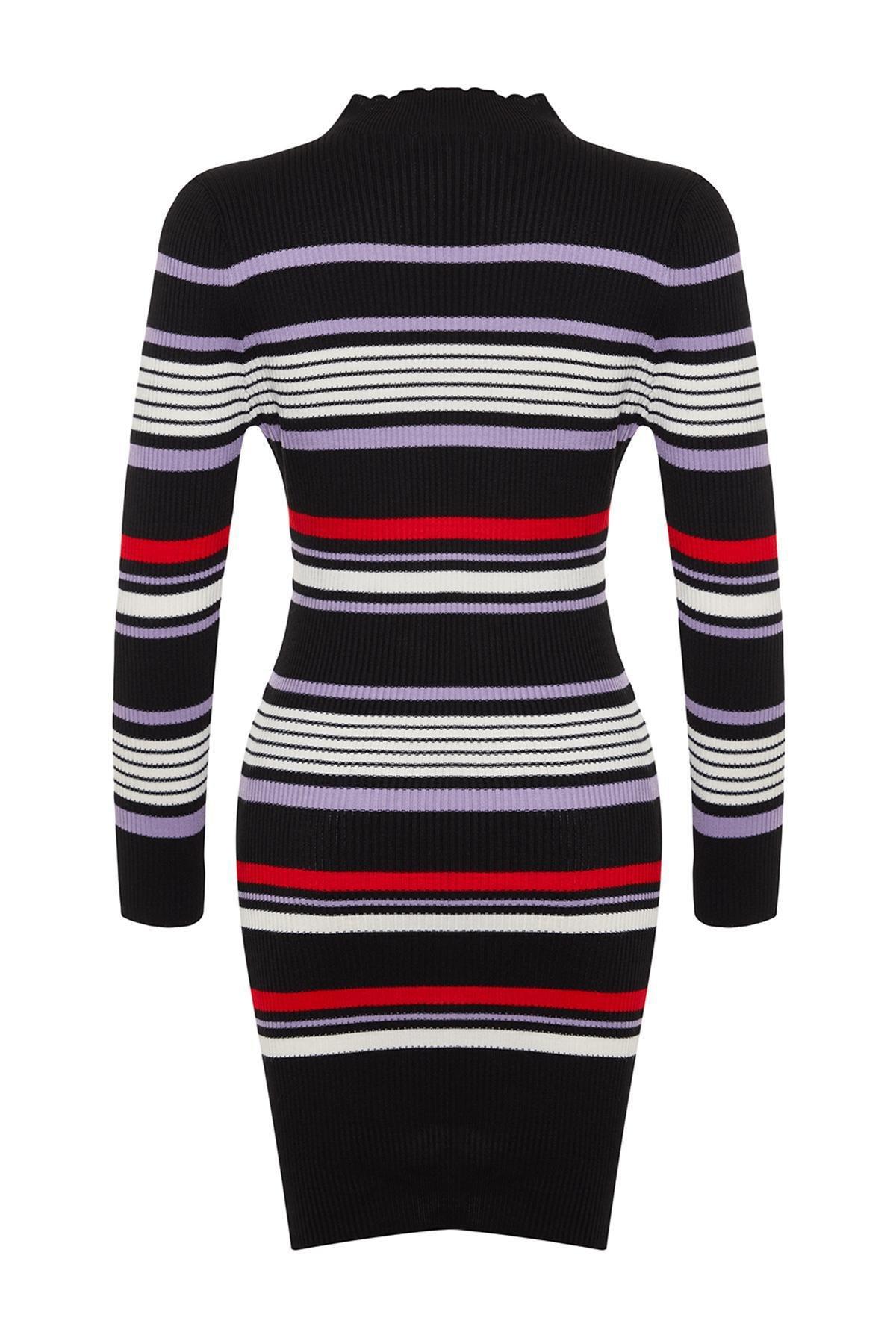 Multicolour Collared Knitted Mini Dress, , large image number 7