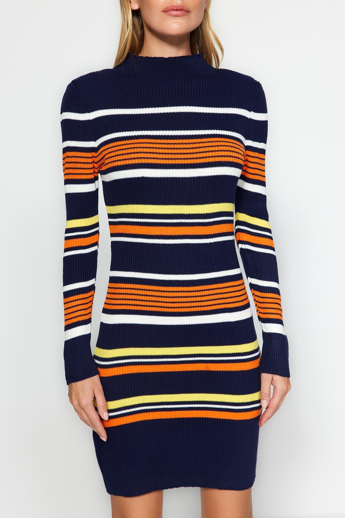 Navy Collared Knitted Mini Dress, , large image number 3