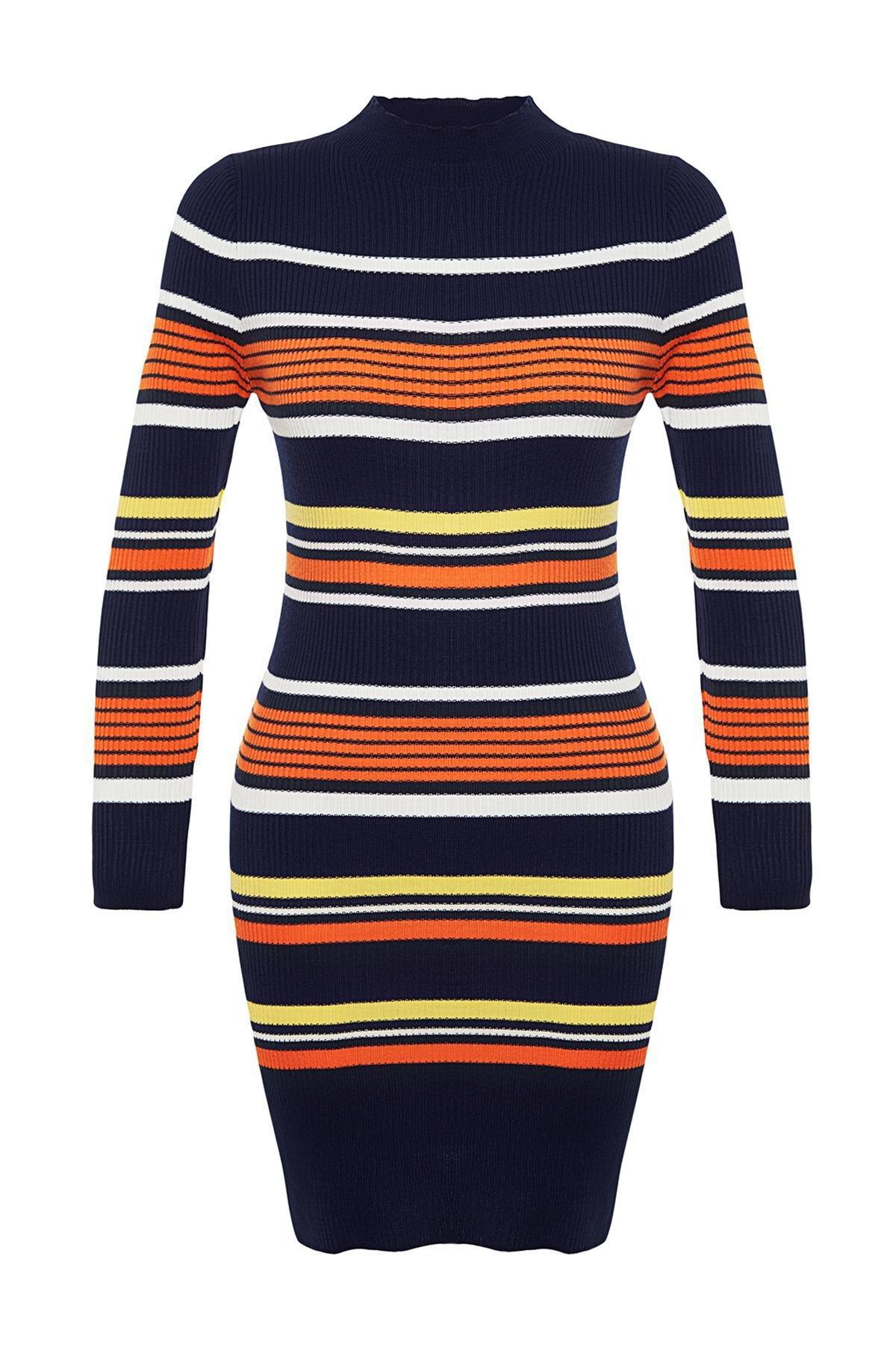 Navy Collared Knitted Mini Dress, , large image number 5