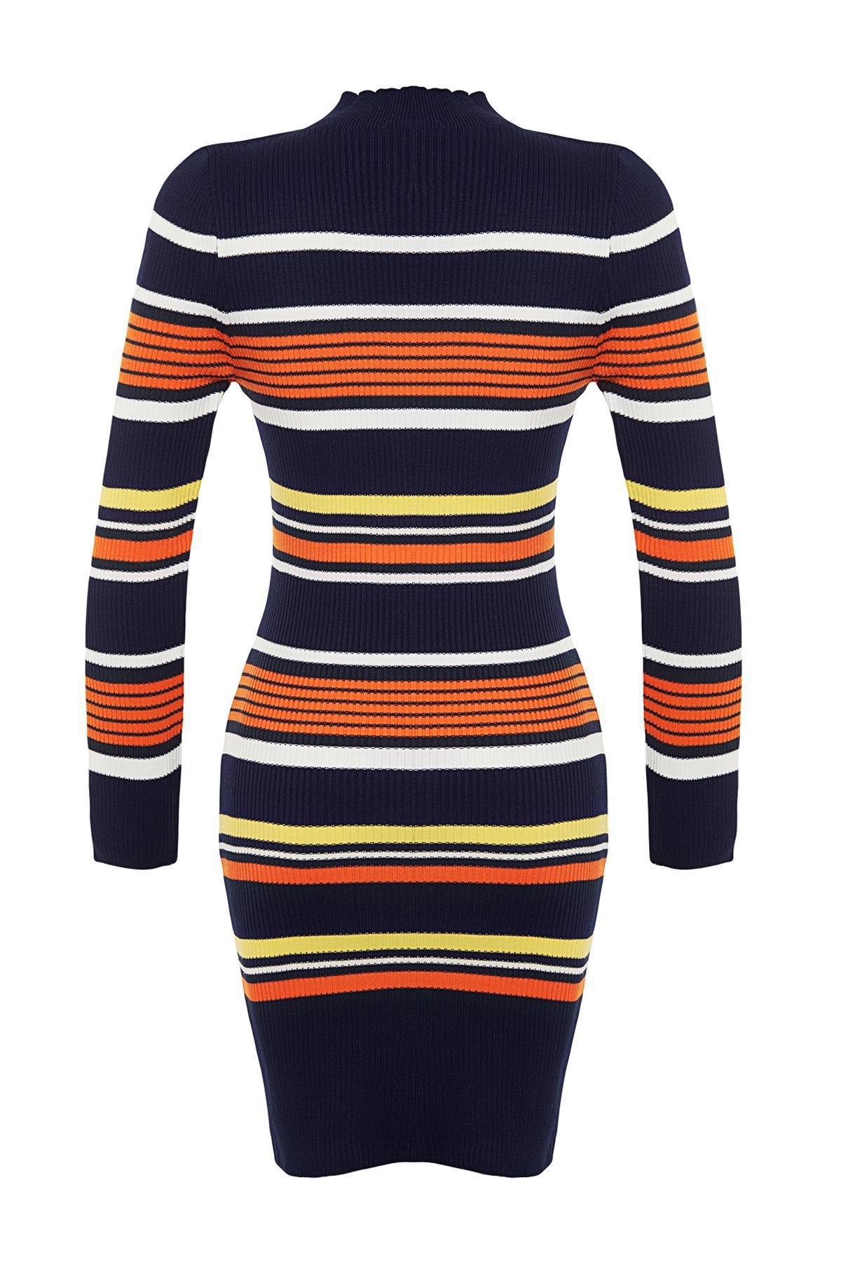 Navy Collared Knitted Mini Dress, , large image number 7