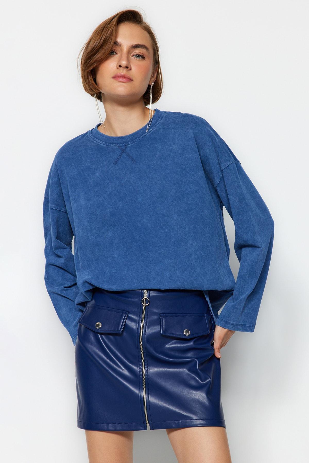 Blue Washed Knitted T-Shirt, , large image number 0