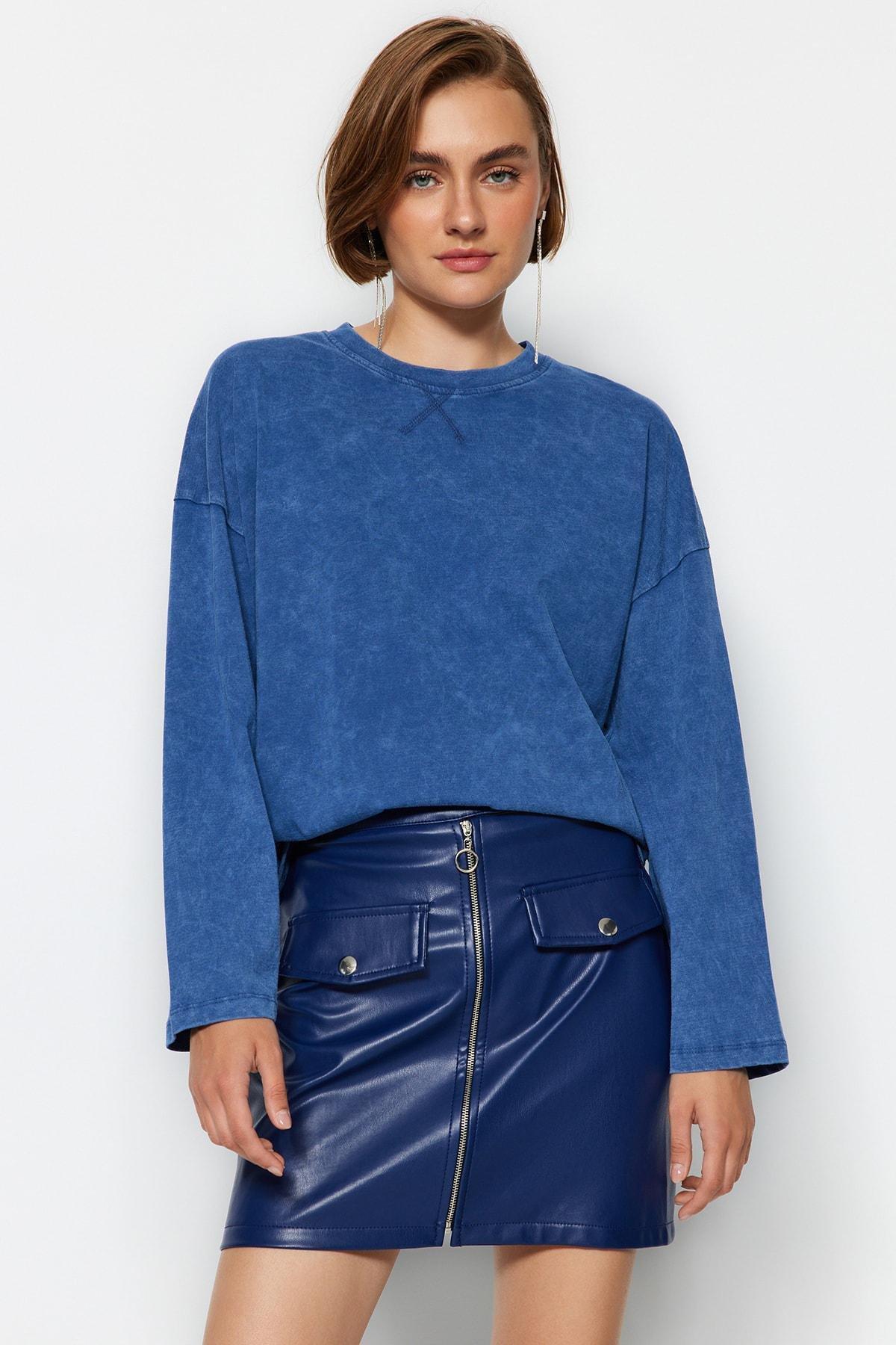 Blue Washed Knitted T-Shirt, , large image number 1