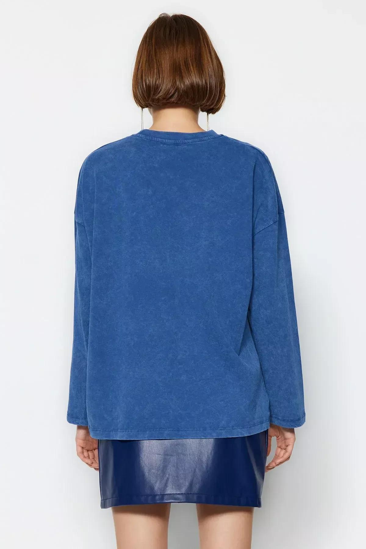 تيشيرت مُحاك بلون باهت، أزرق, Indigo, large image number 4