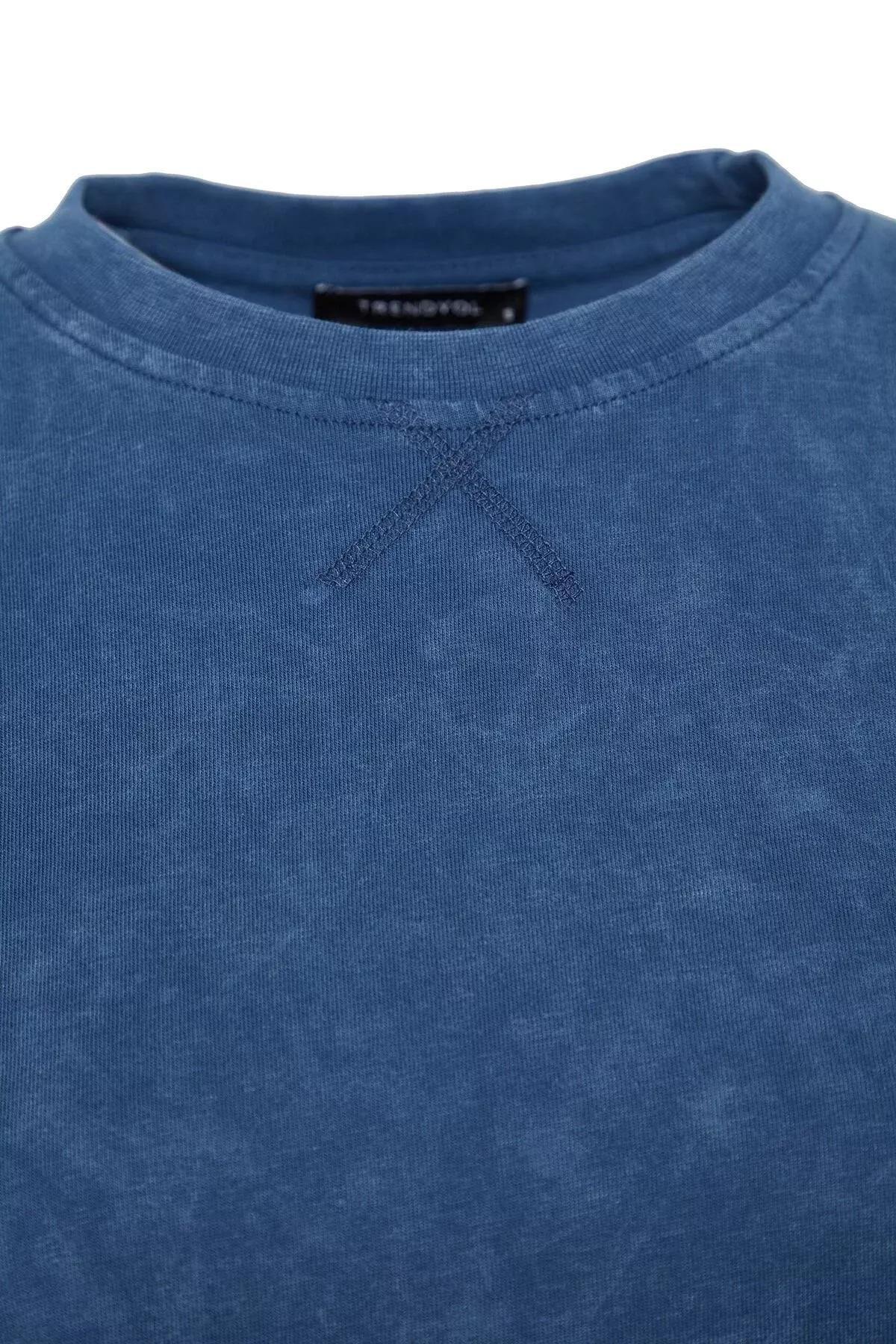 تيشيرت مُحاك بلون باهت، أزرق, Indigo, large image number 5