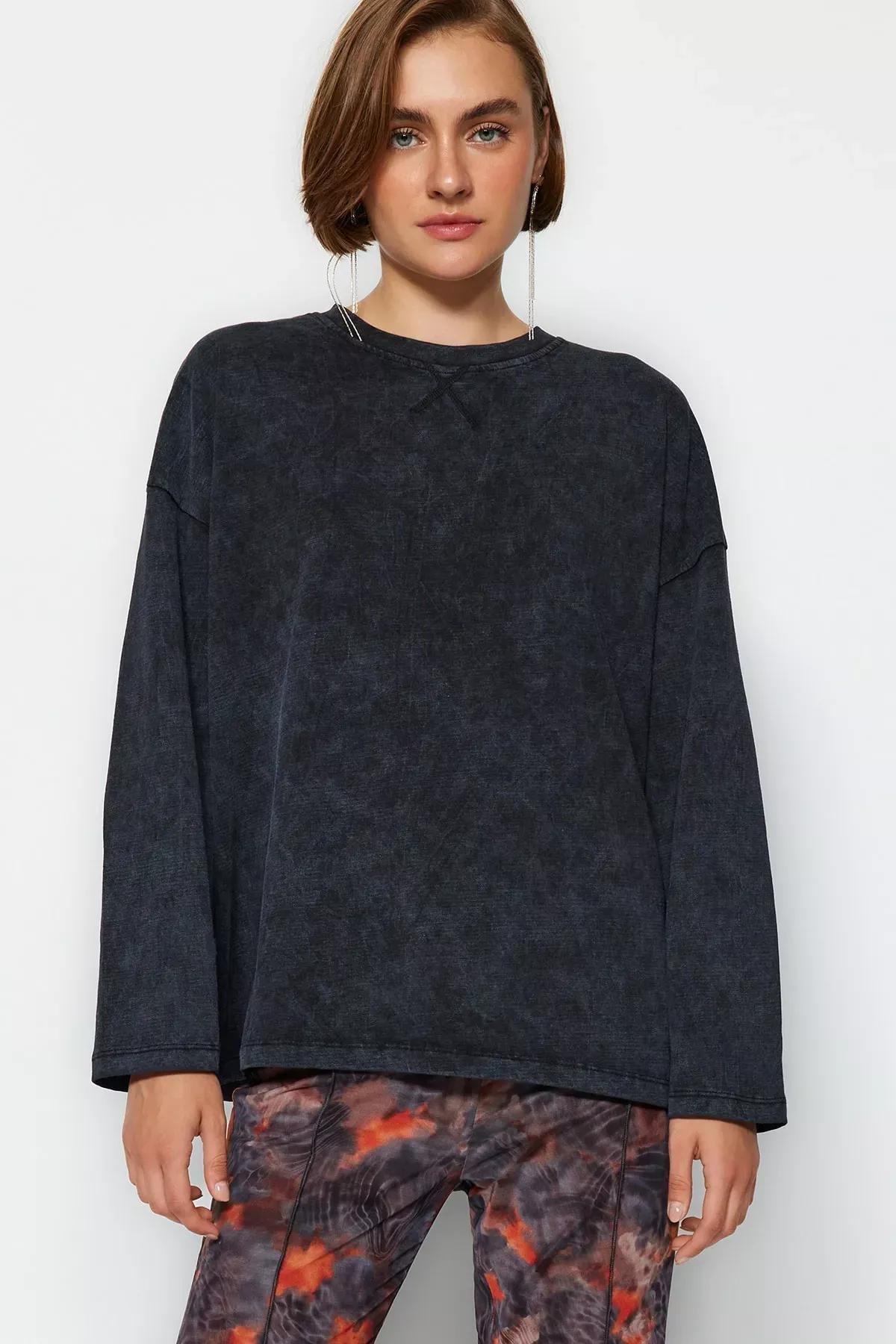 Grey Washed Knitted T-Shirt, Anthracite, large image number 0